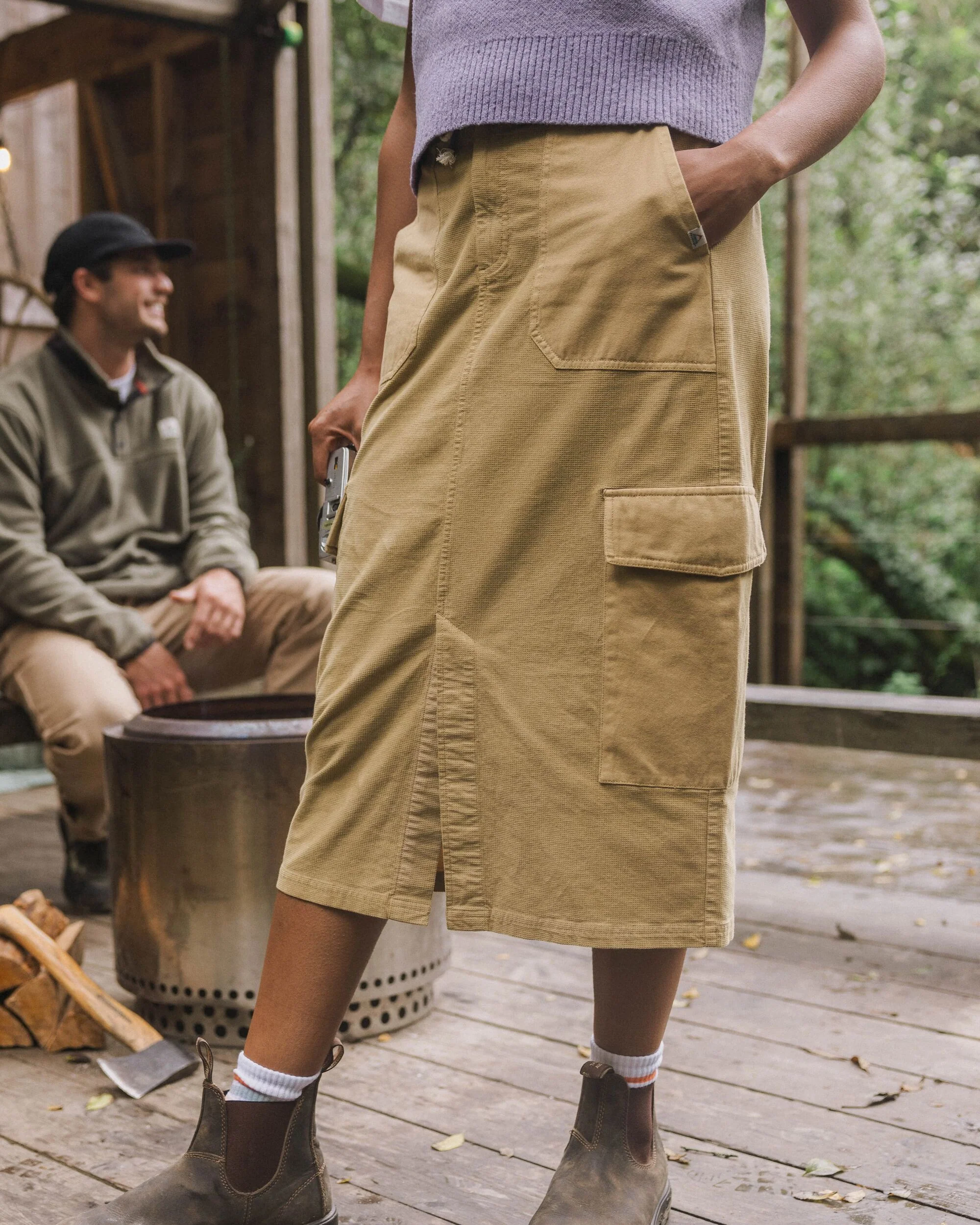 Avian Cord Midi Skirt - Biscuit