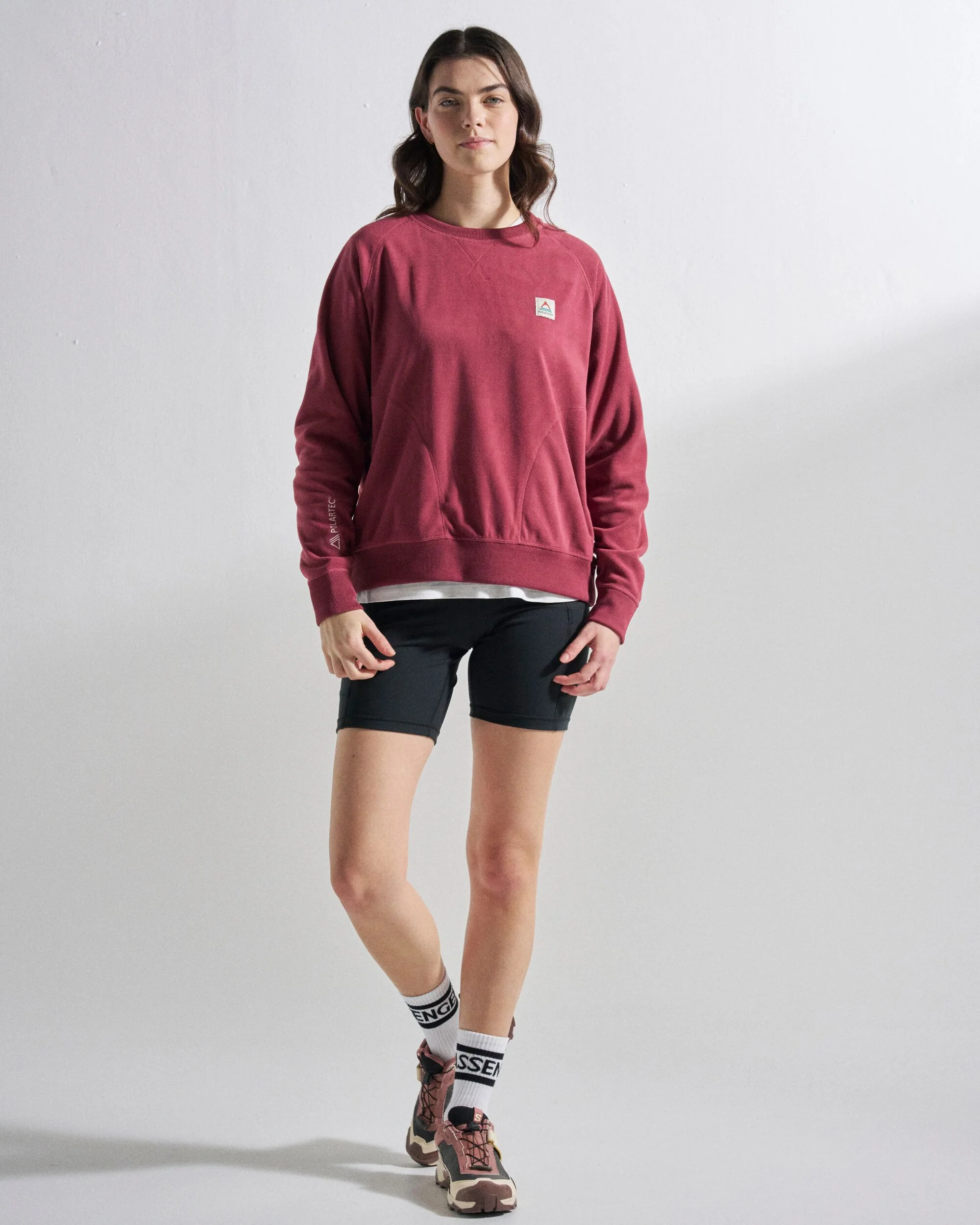 Ayla Micro Polartec® Crew Fleece - Maroon - Image 3