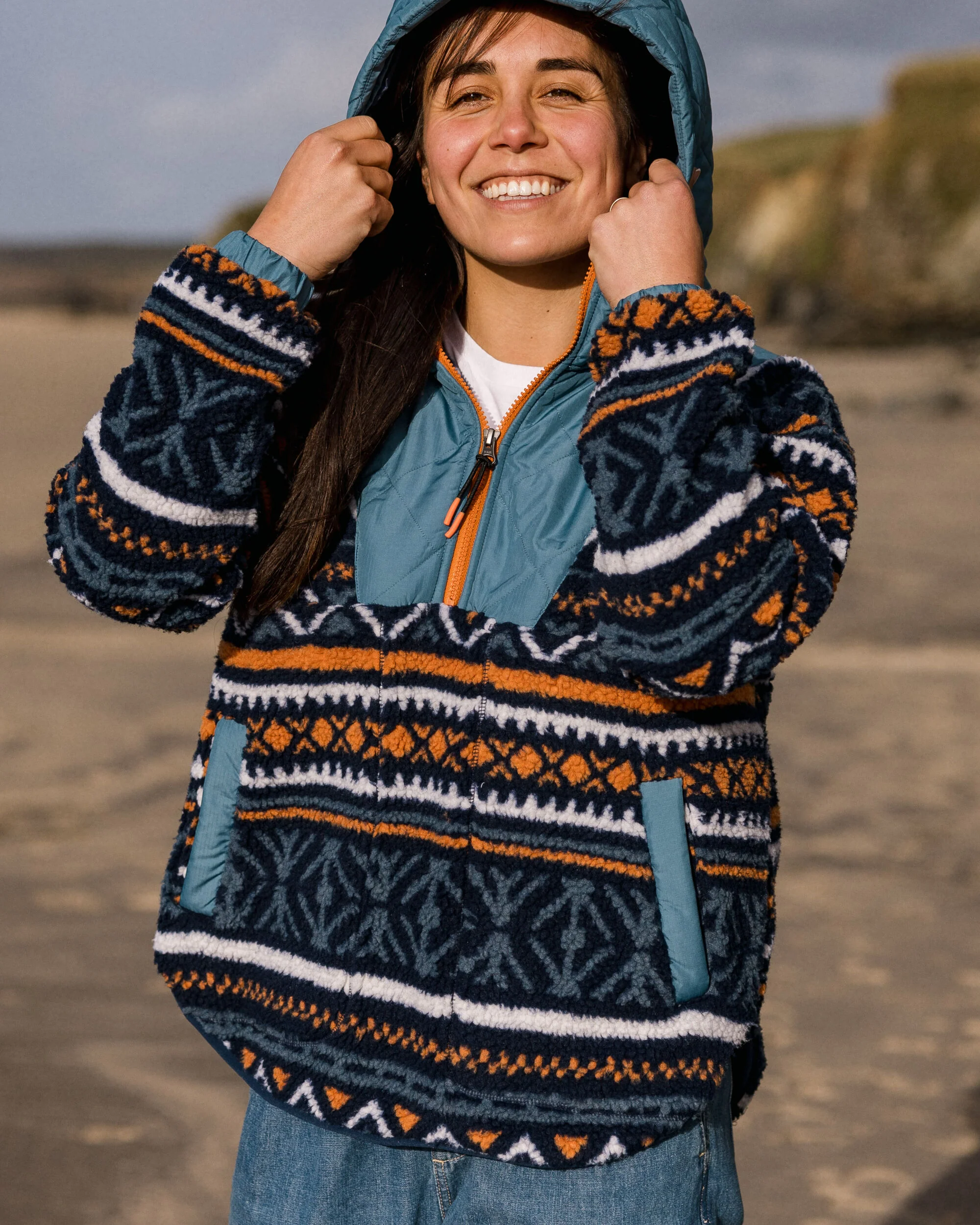 Beaumont Sherpa Hooded Fleece - Homespun Stripe Navy - Image 2