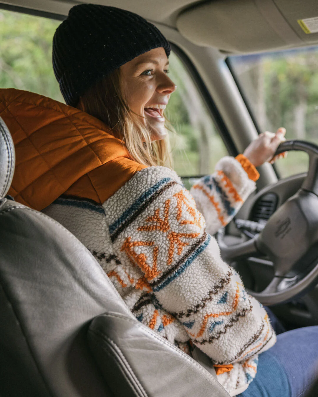 Beaumont Sherpa Hooded Fleece - Homespun Stripe Sunrise Orange - Image 2