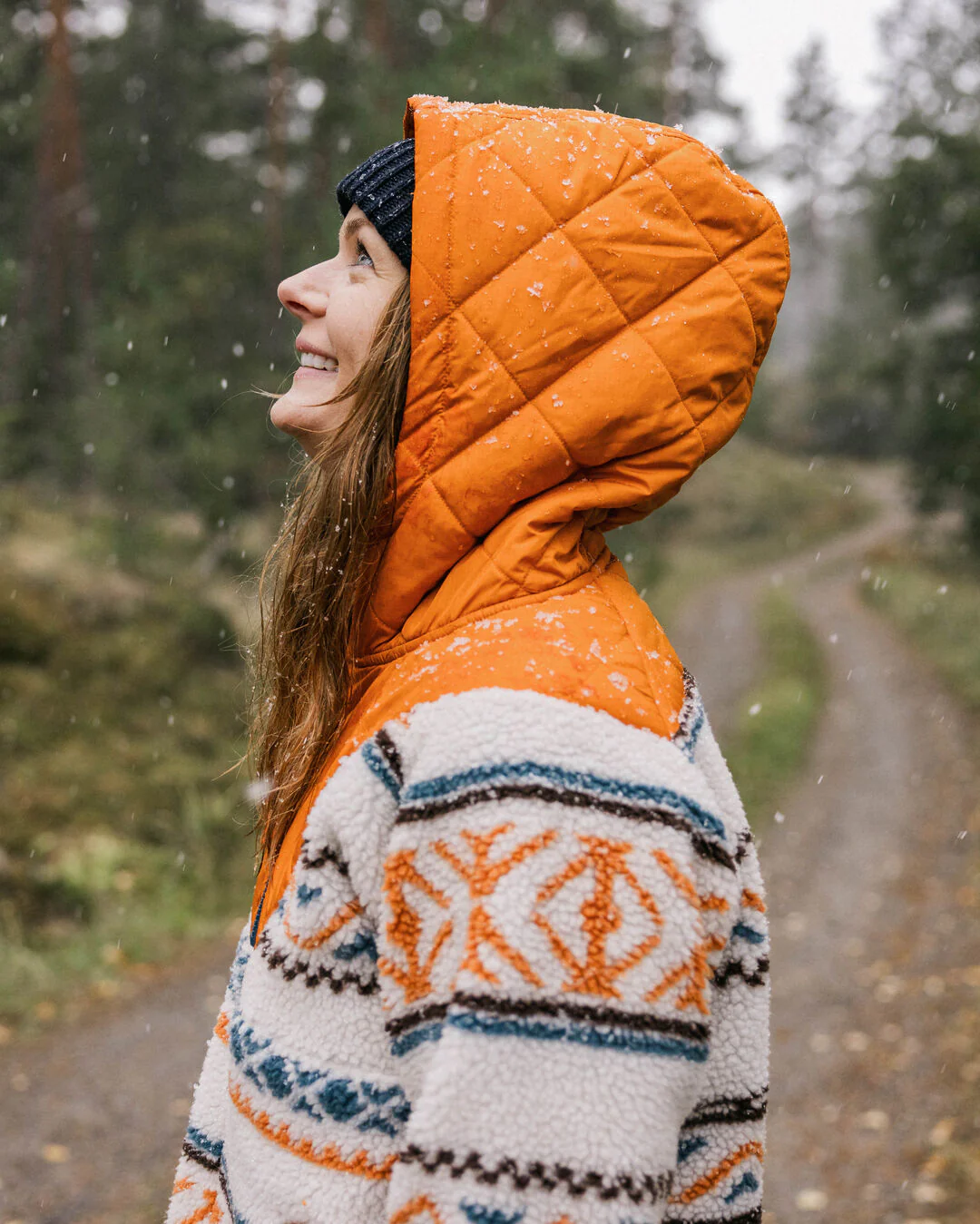 Beaumont Sherpa Hooded Fleece - Homespun Stripe Sunrise Orange - Image 3