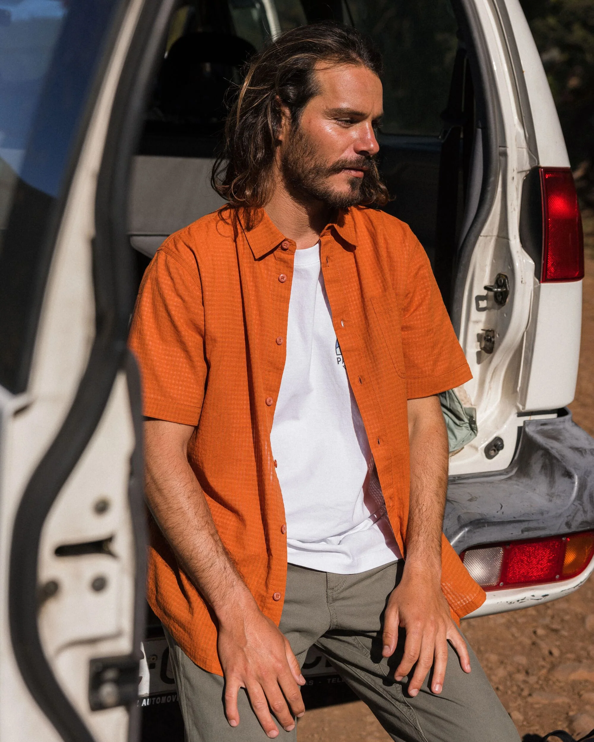 Chill Textured Short Sleeve Shirt - Sunset Orange - Image 4