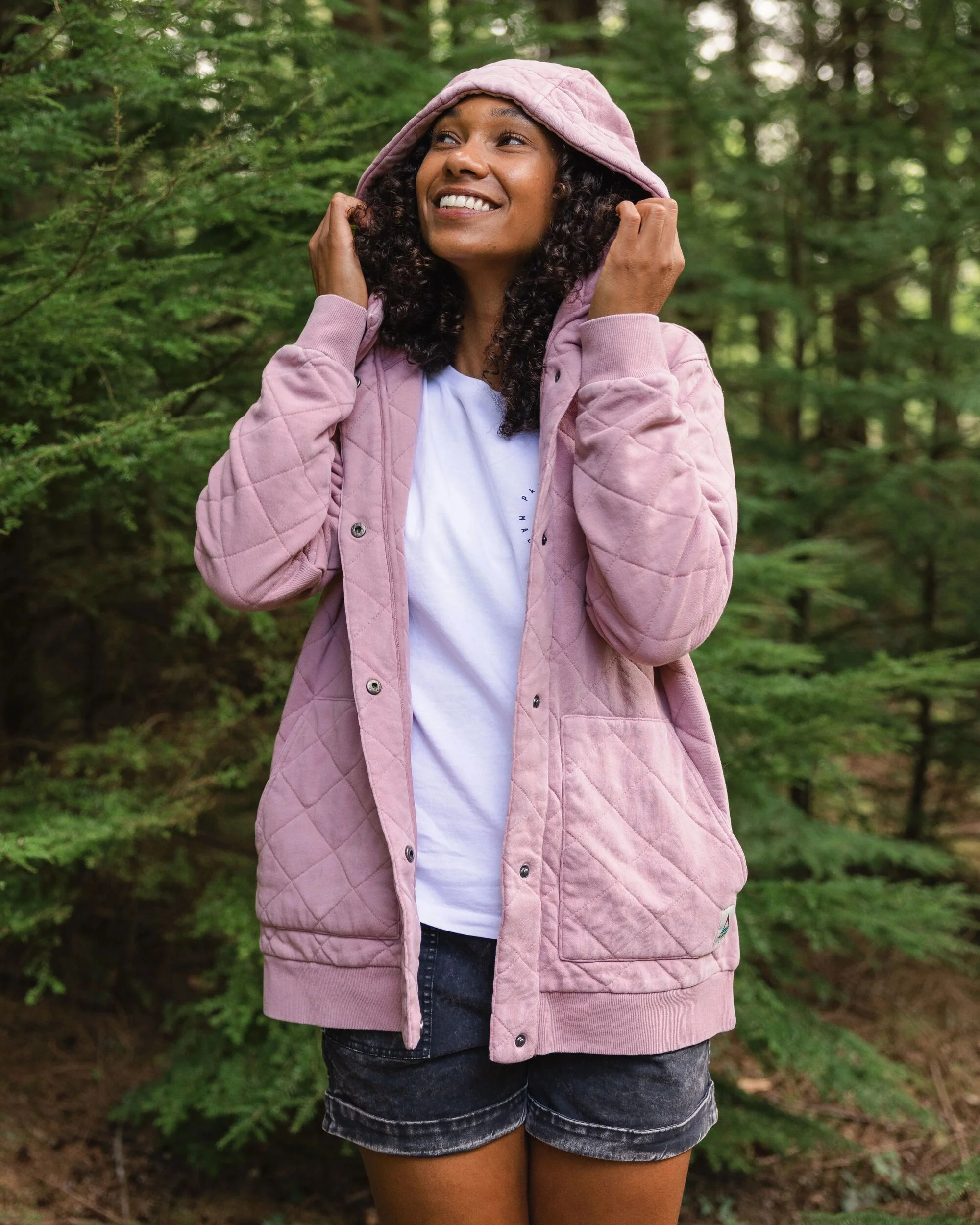 Clementine Quilted Popper Up Hoodie - Pink Haze - Image 3