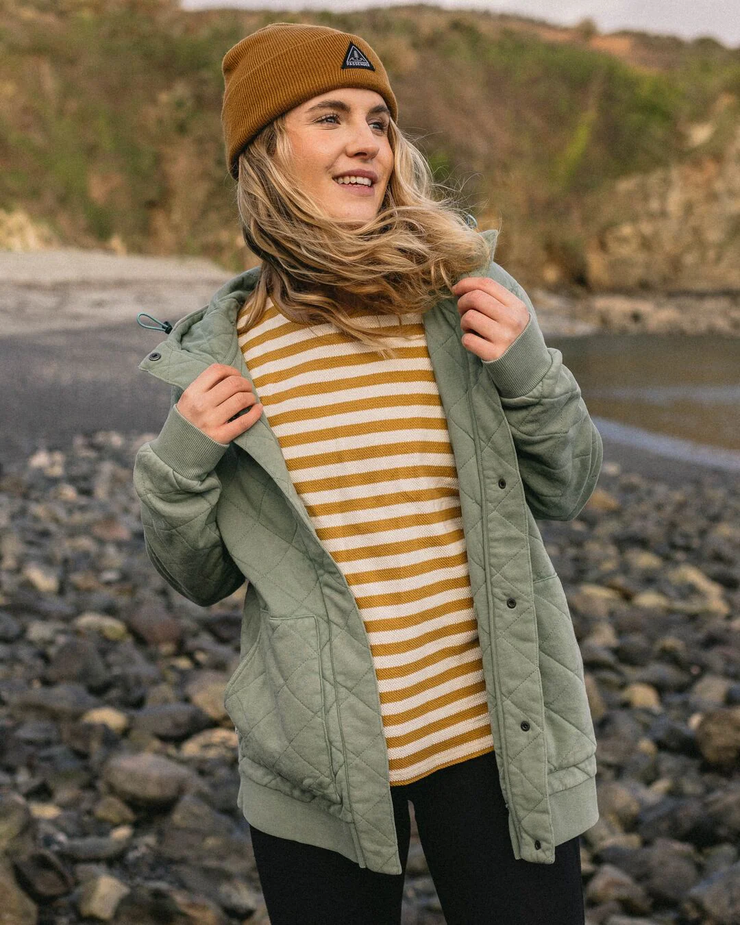 Clementine Quilted Popper Up Hoodie - Pistachio - Image 3