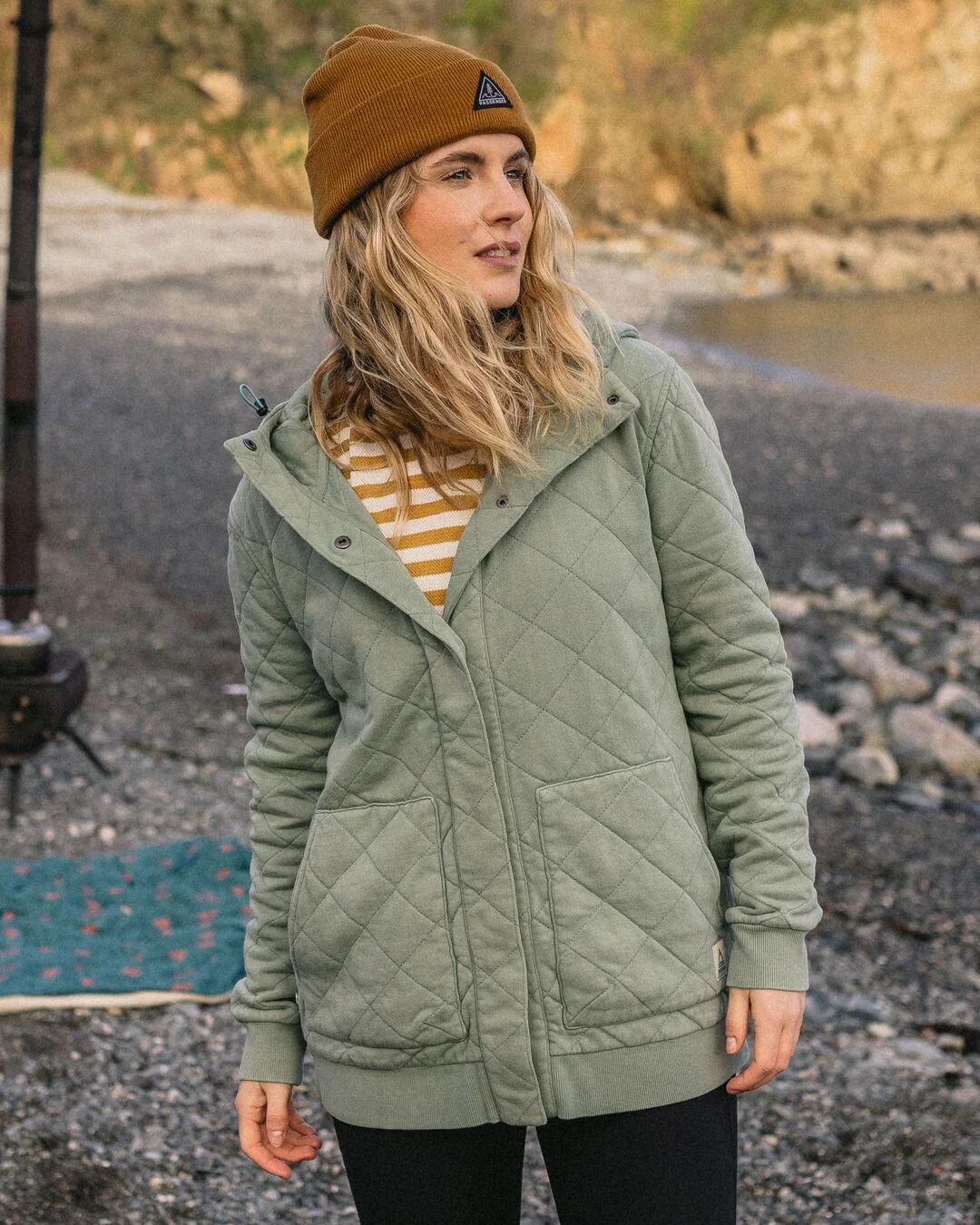 Clementine Quilted Popper Up Hoodie - Pistachio - Image 4