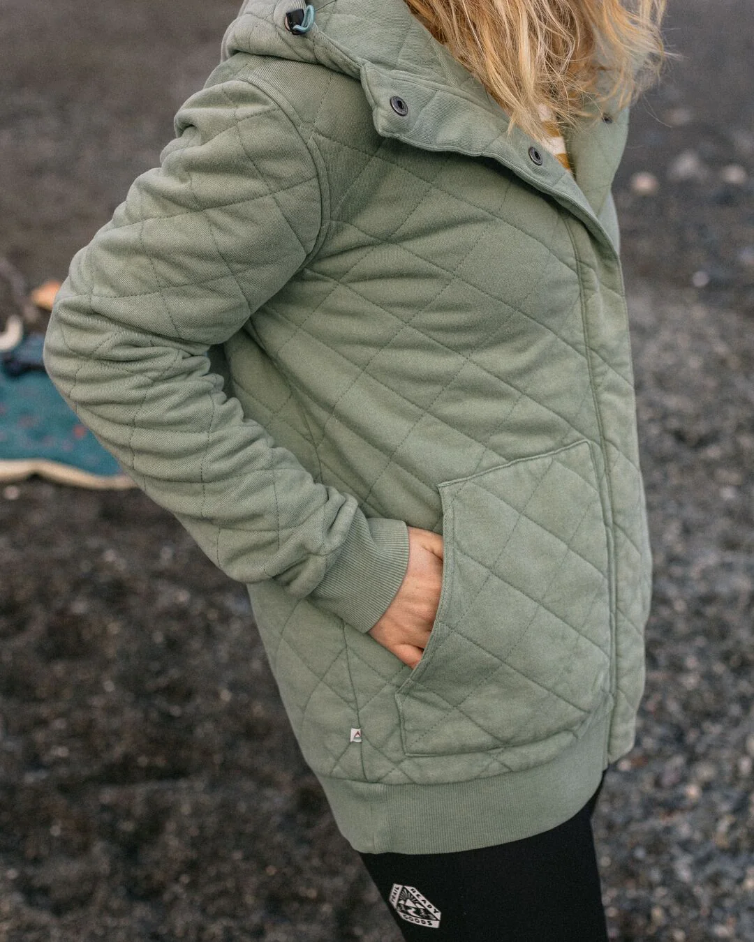 Clementine Quilted Popper Up Hoodie - Pistachio - Image 6