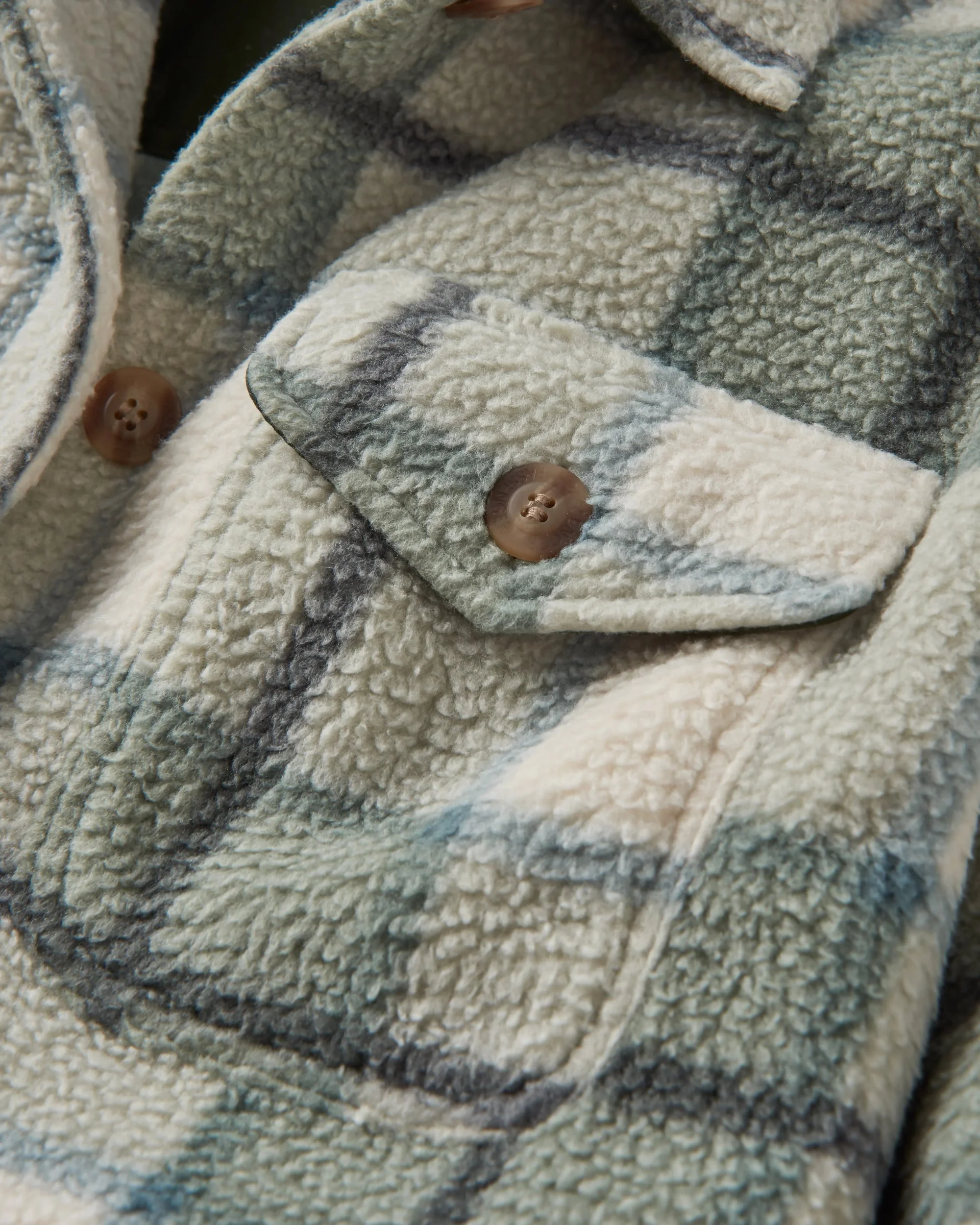 Cloudy Sherpa Fleece Shirt - Pistachio Check - Image 5