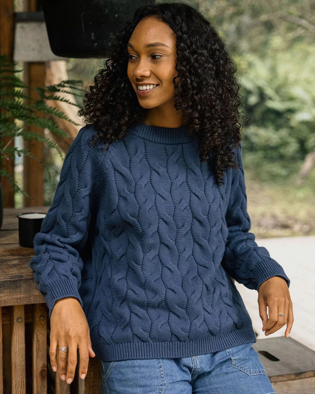 Comfort Stripe Organic Knitted Jumper - Dark Denim - Image 2