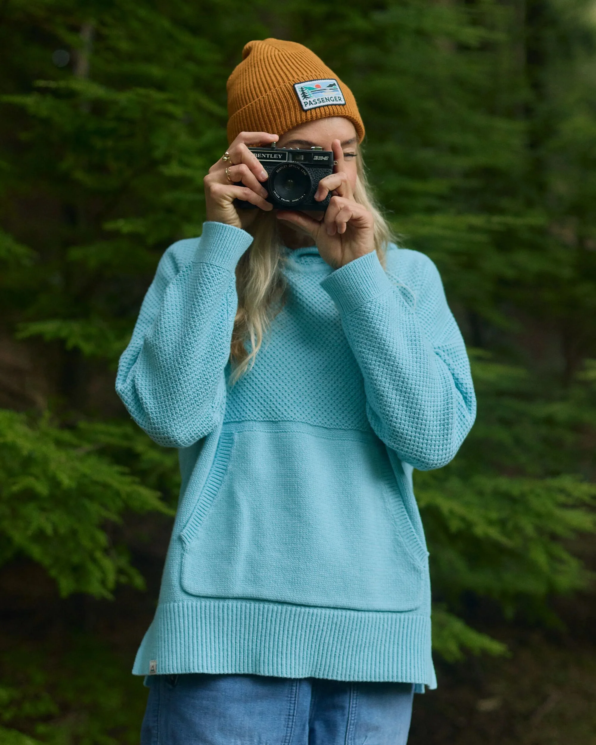 Cove Organic Cotton Knitted Hoodie - Retro Blue - Image 3