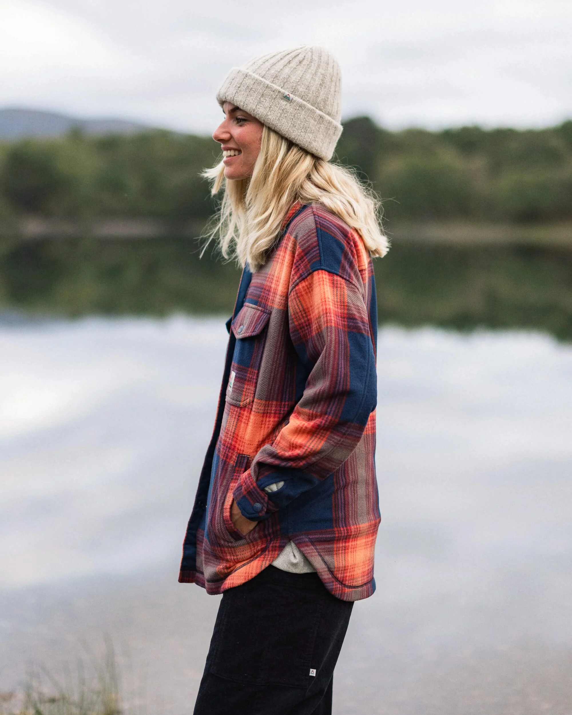 East Polar Fleece Shirt - Rich Navy/ Red Ochre Check - Image 3