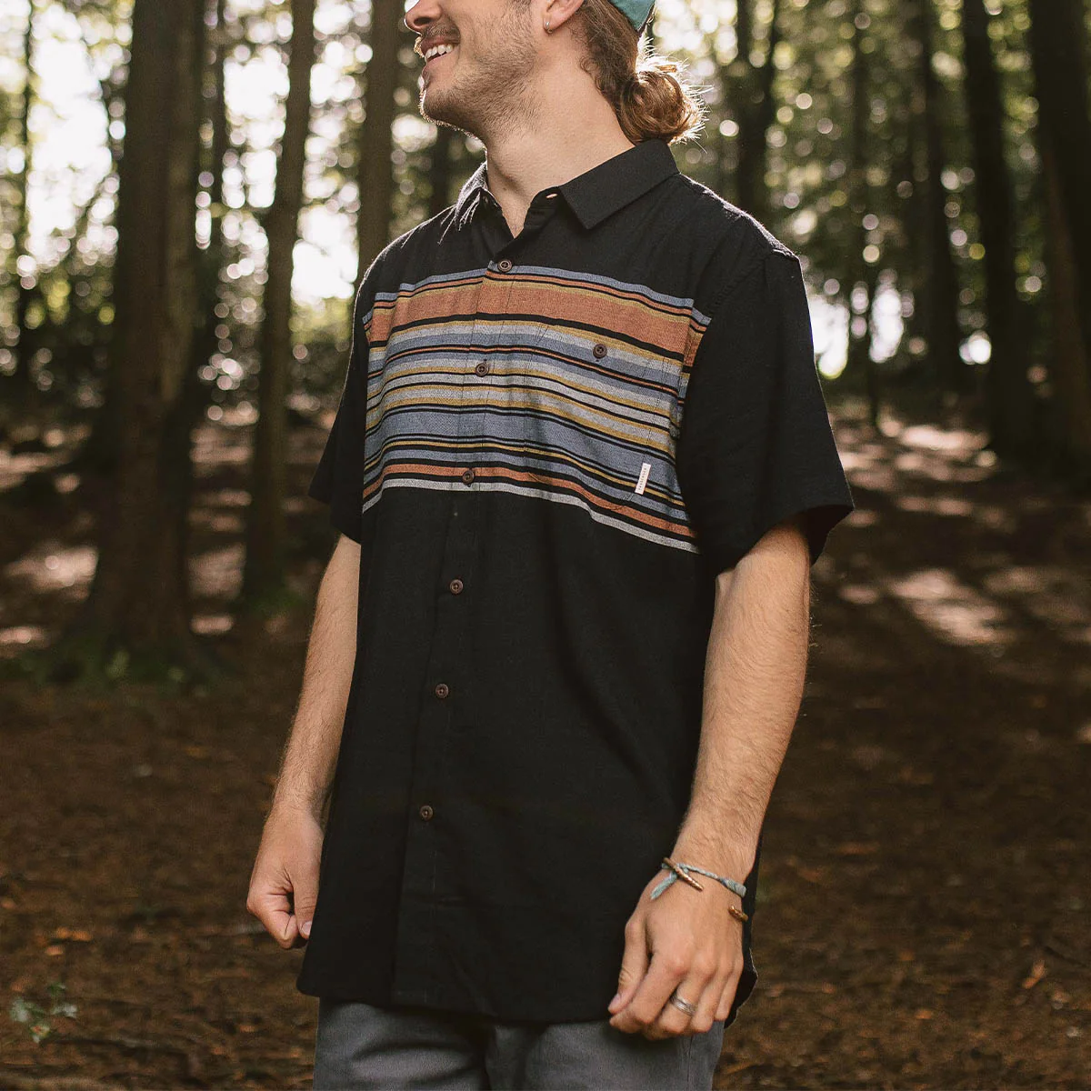 Ebb Organic Cotton Short Sleeve Shirt - Black Stripe - Image 2