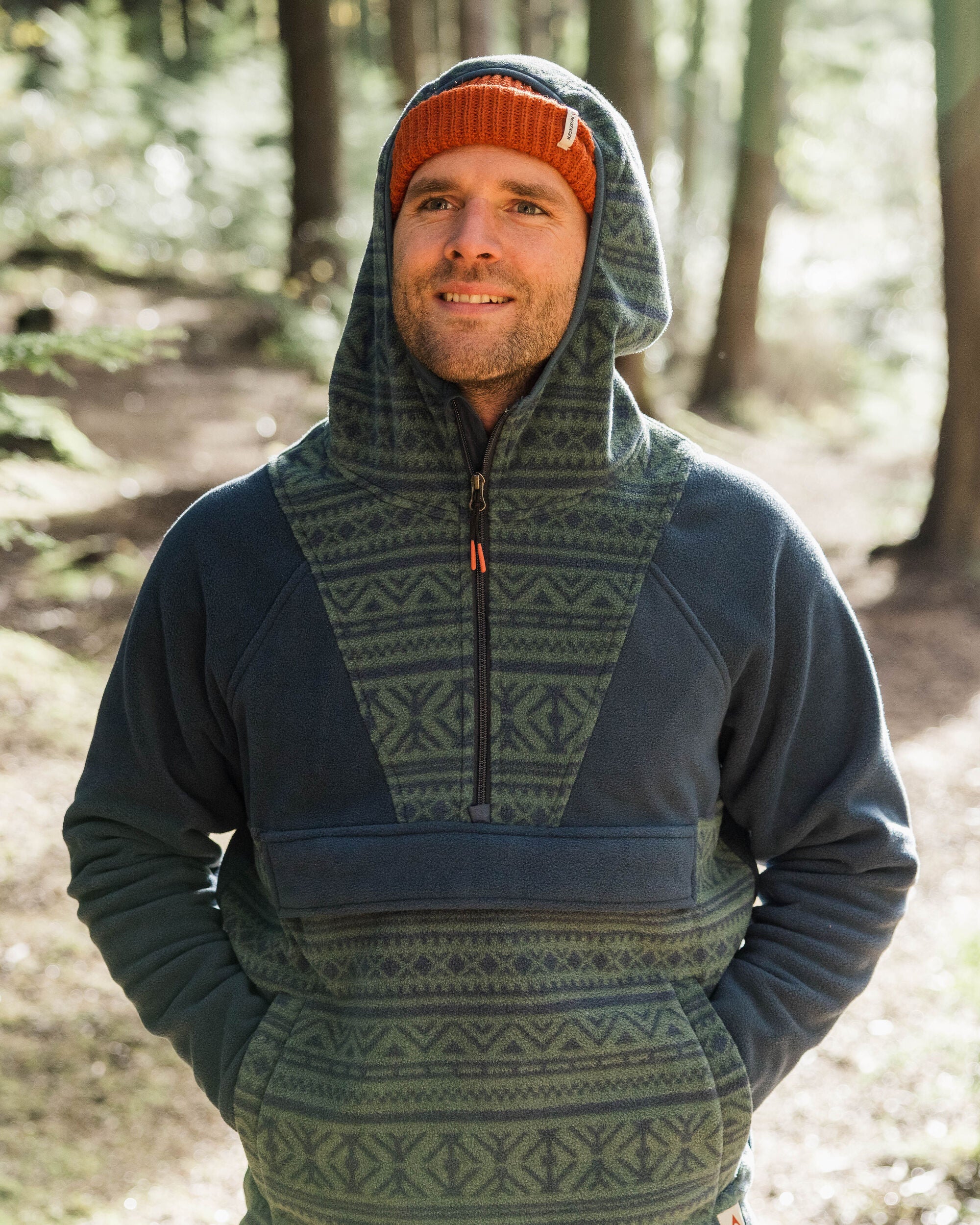 Edge Hooded 1/2 Zip Polar Fleece - Nordic Geo Deep Ocean - Image 2