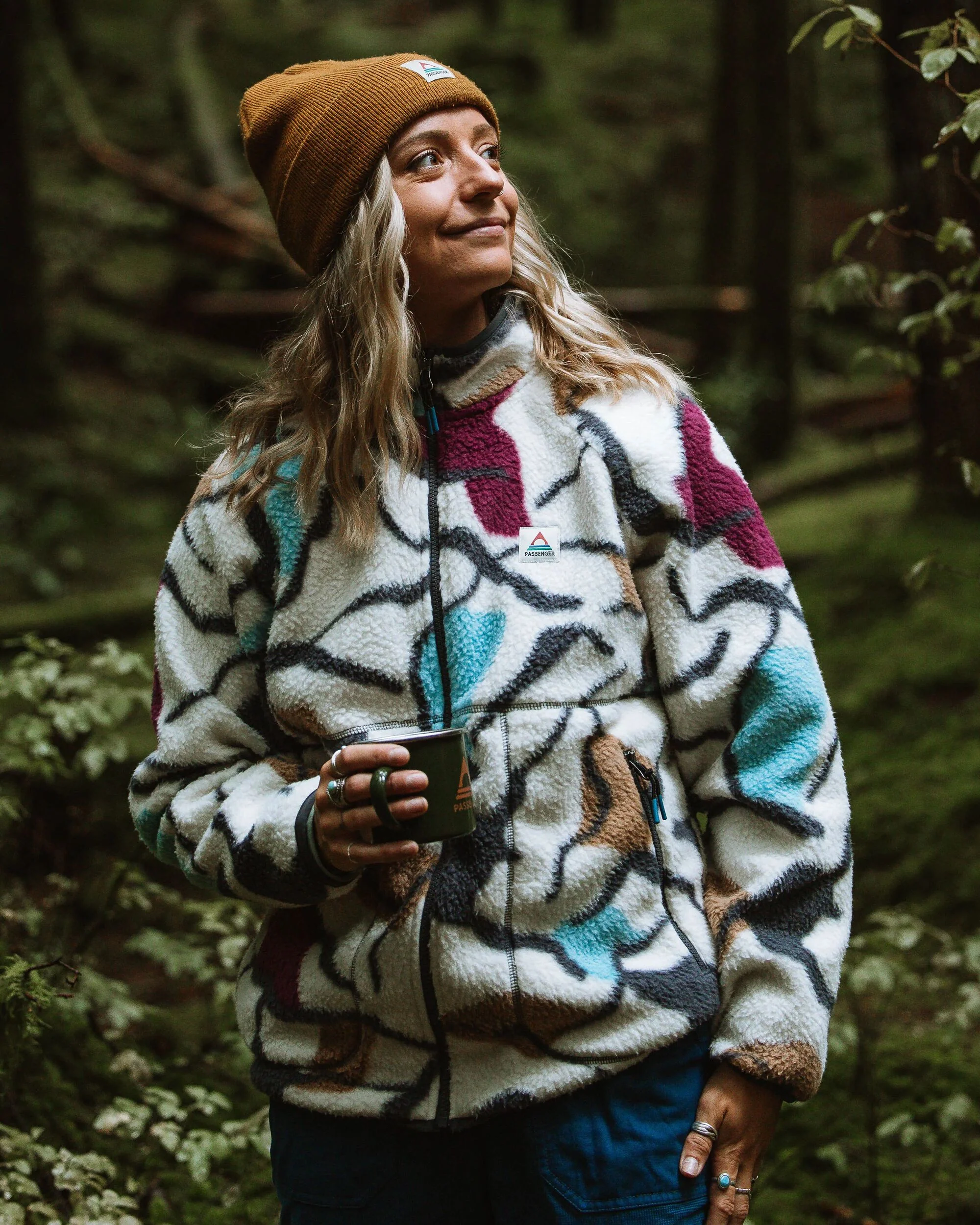 Fairbanks Full Zip Sherpa Fleece - Abstract Trails Off White - Image 4