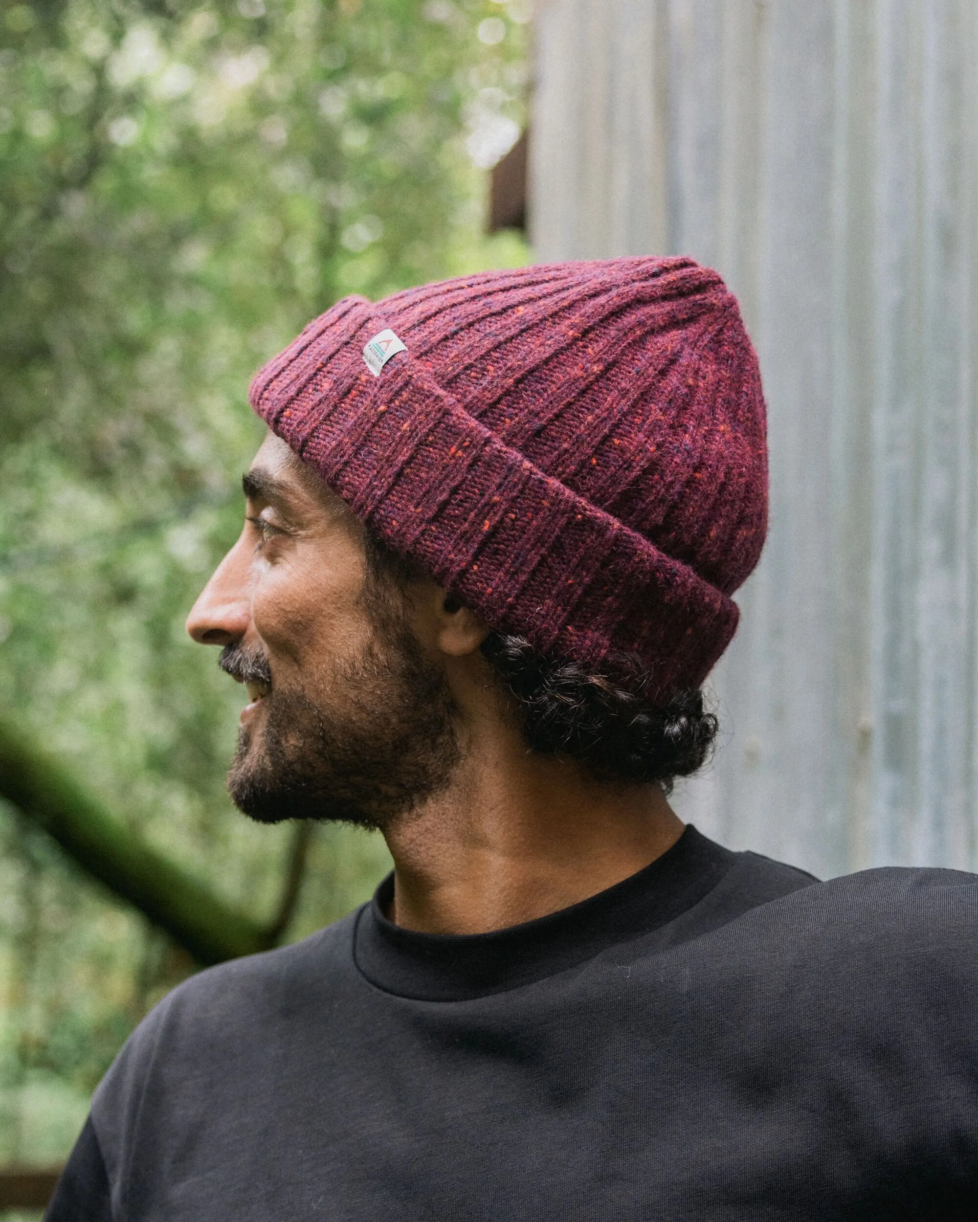 Fisherman Merino Wool Beanie - Wine - Image 3