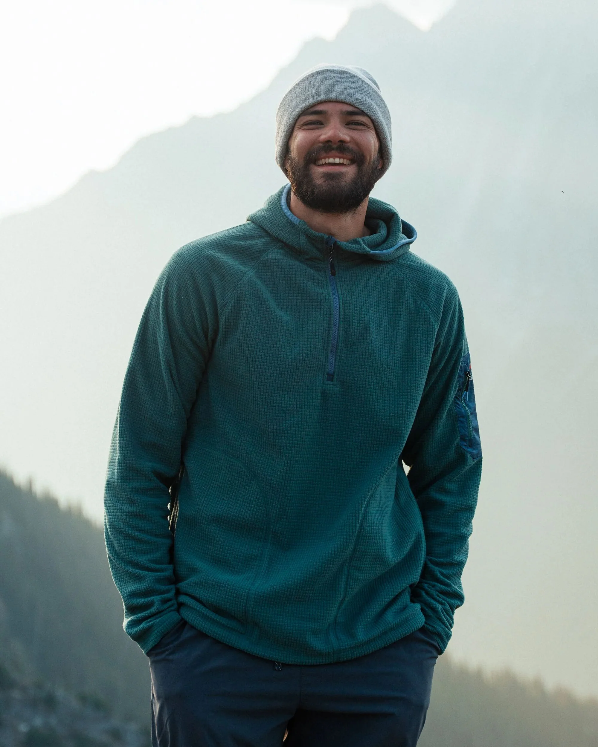Forestscape Grid Fleece Hoodie - Deep Ocean - Image 3