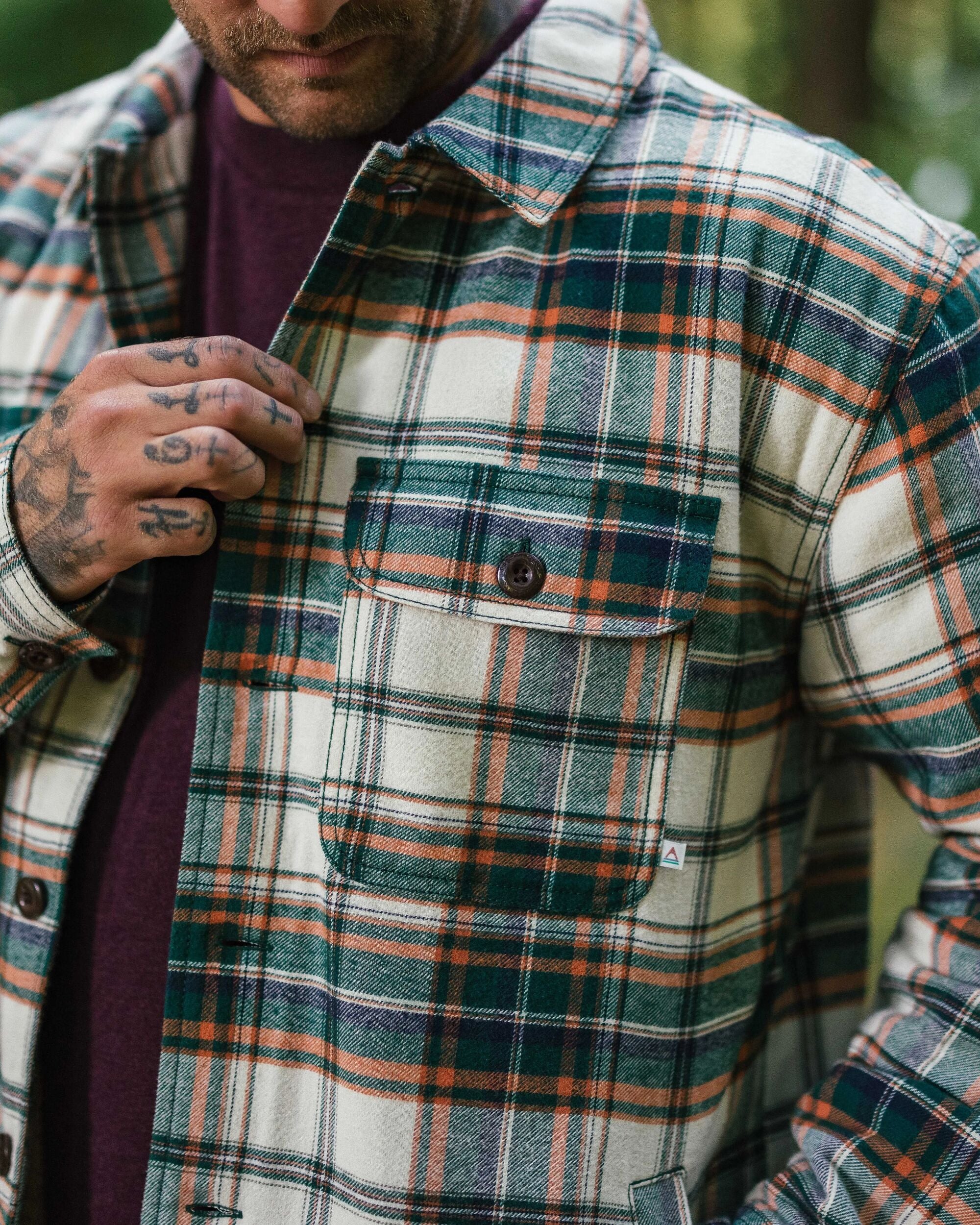 Freestyle Sherpa-Lined Overshirt - Birch/Rain Forest Check - Image 4