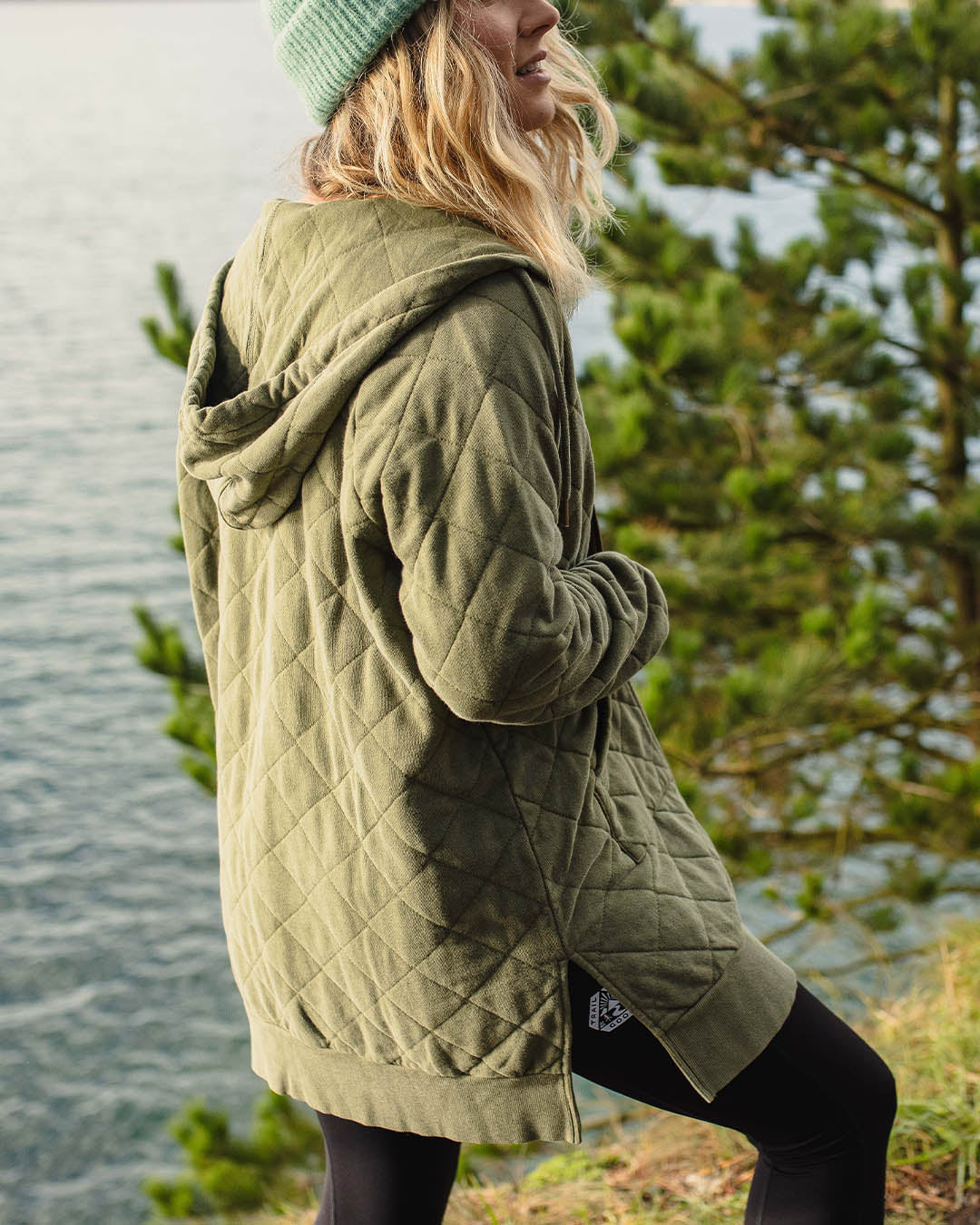 Getaway Quilted Full Zip Hoodie - Khaki - Image 3