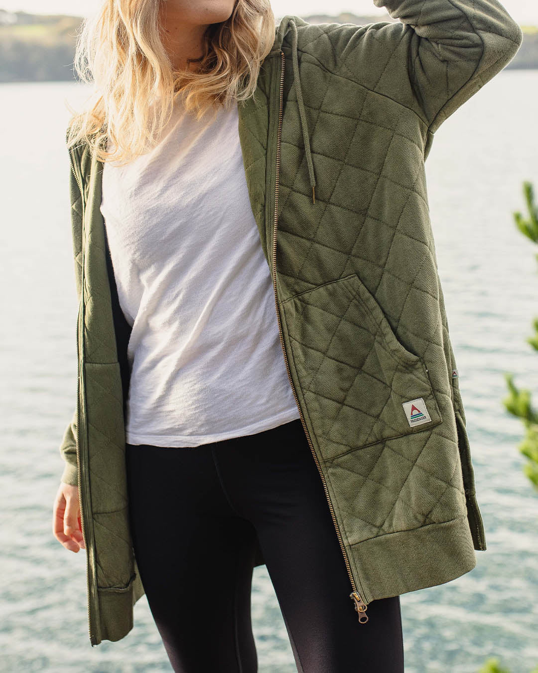Getaway Quilted Full Zip Hoodie - Khaki - Image 4