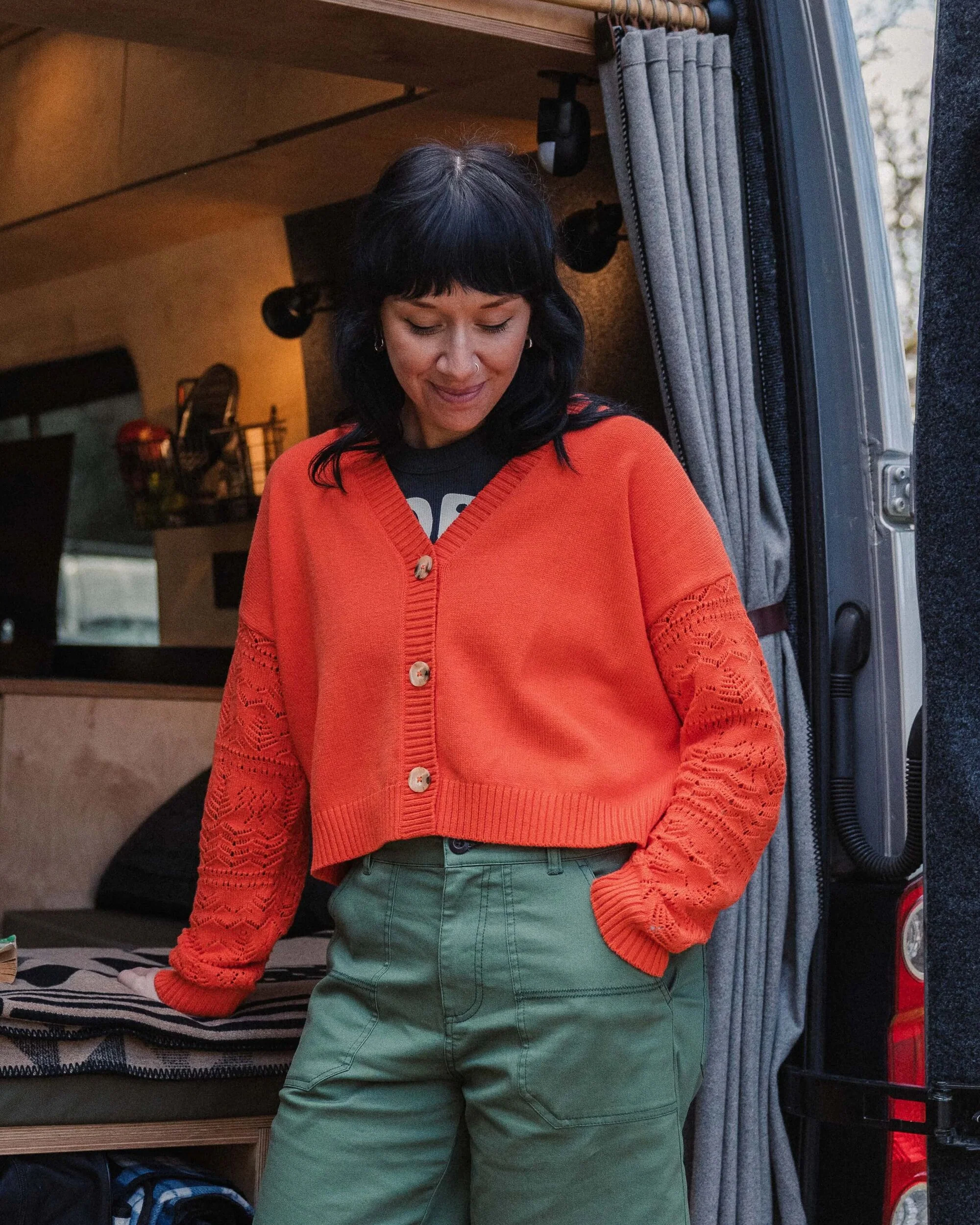 Grace Open Knit Cardigan - Ember Orange - Image 3