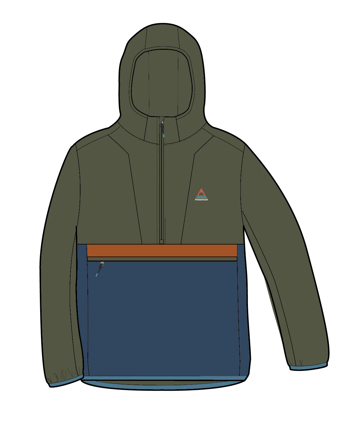 Gusto Windshell Anorak - Khaki/Dark Denim - Image 9