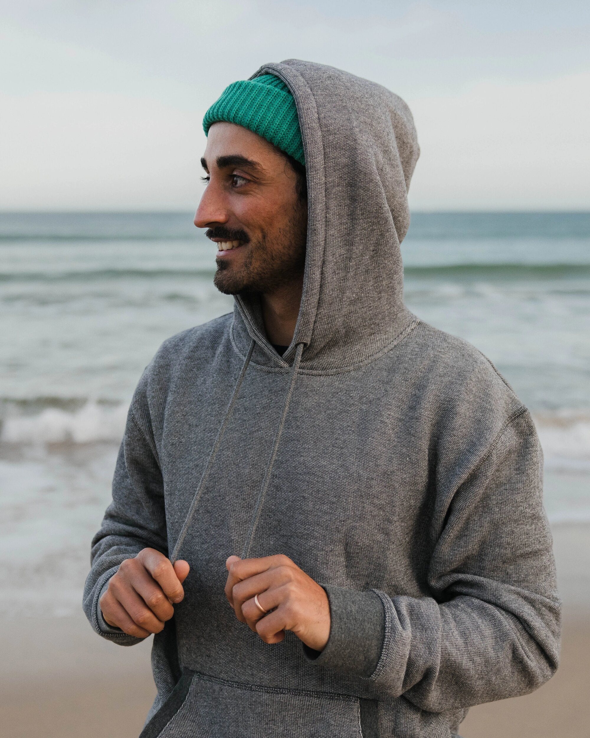 Heritage Textured Relaxed Fit Hoodie - Charcoal - Image 3