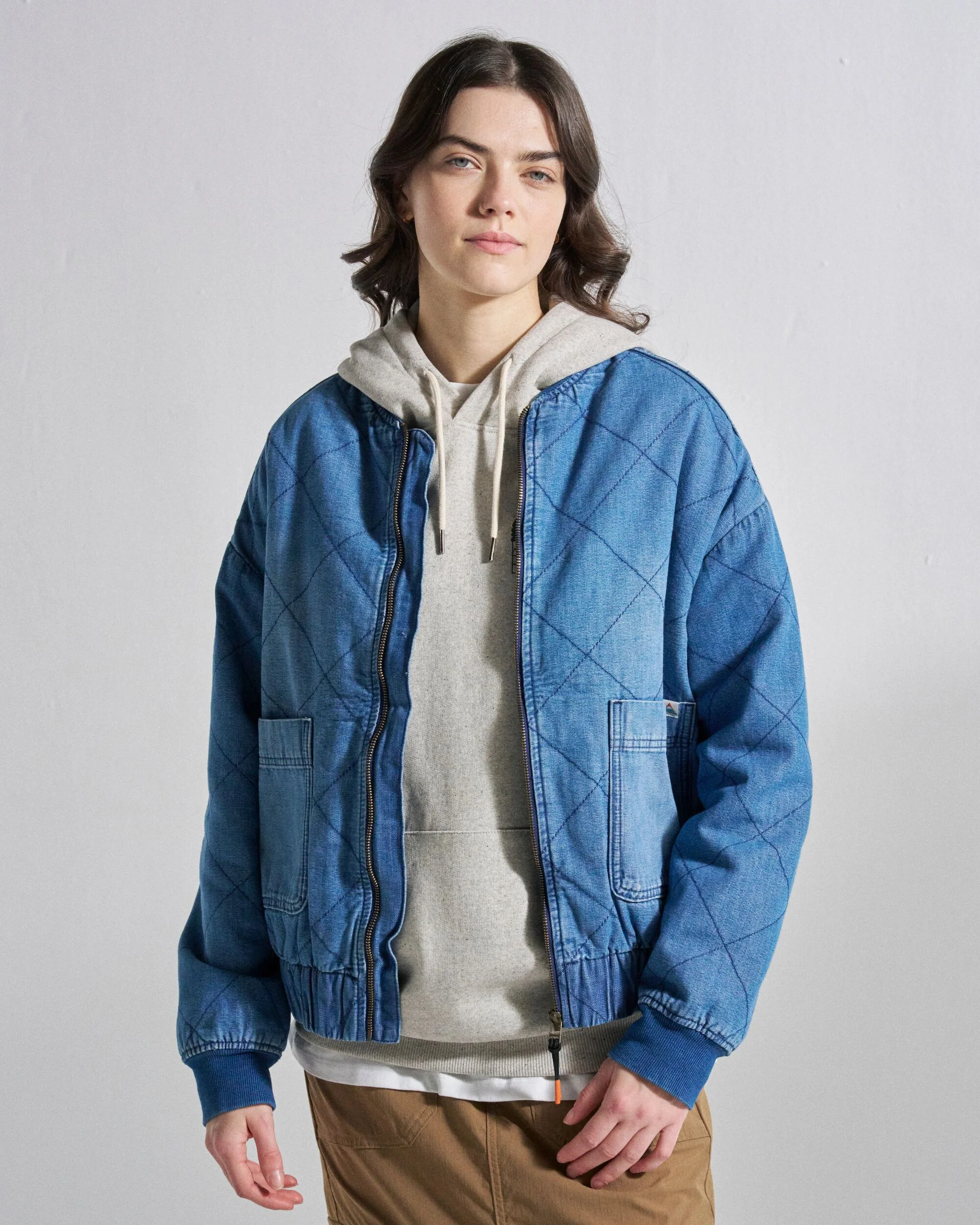 Lucia Sherpa Lined Denim Bomber Jacket - Denim Blue