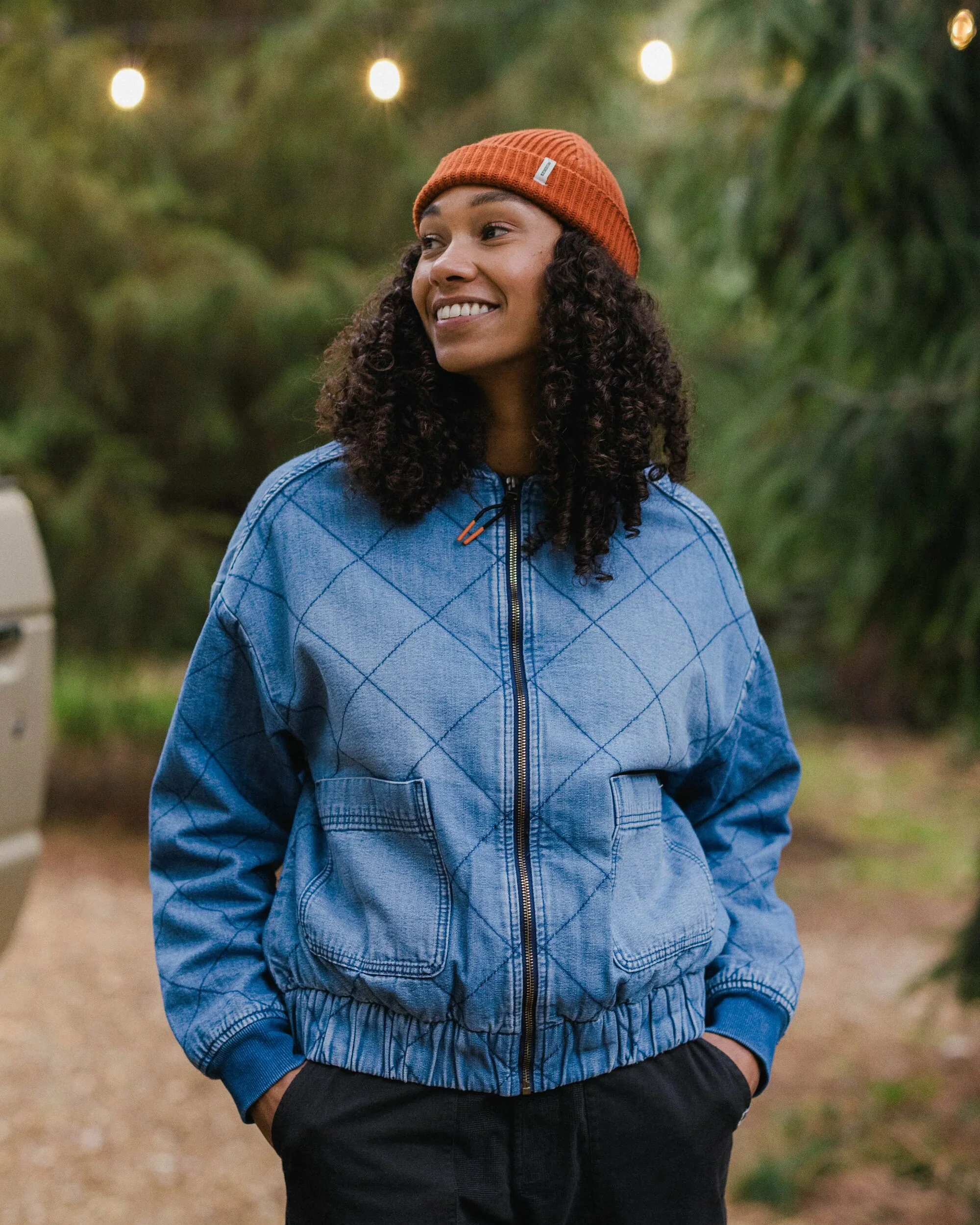 Lucia Sherpa Lined Denim Bomber Jacket - Denim Blue - Image 4