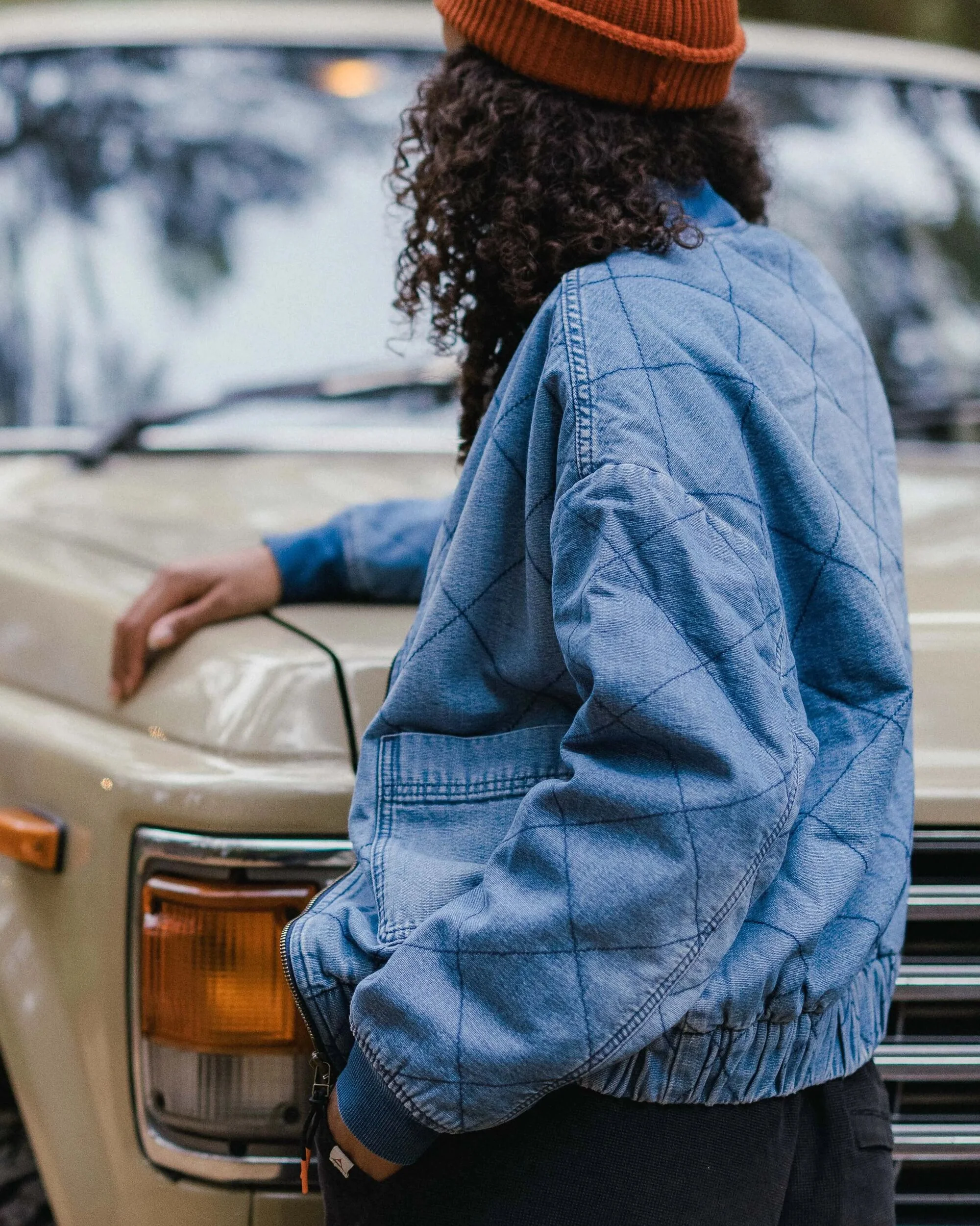 Lucia Sherpa Lined Denim Bomber Jacket - Denim Blue - Image 5