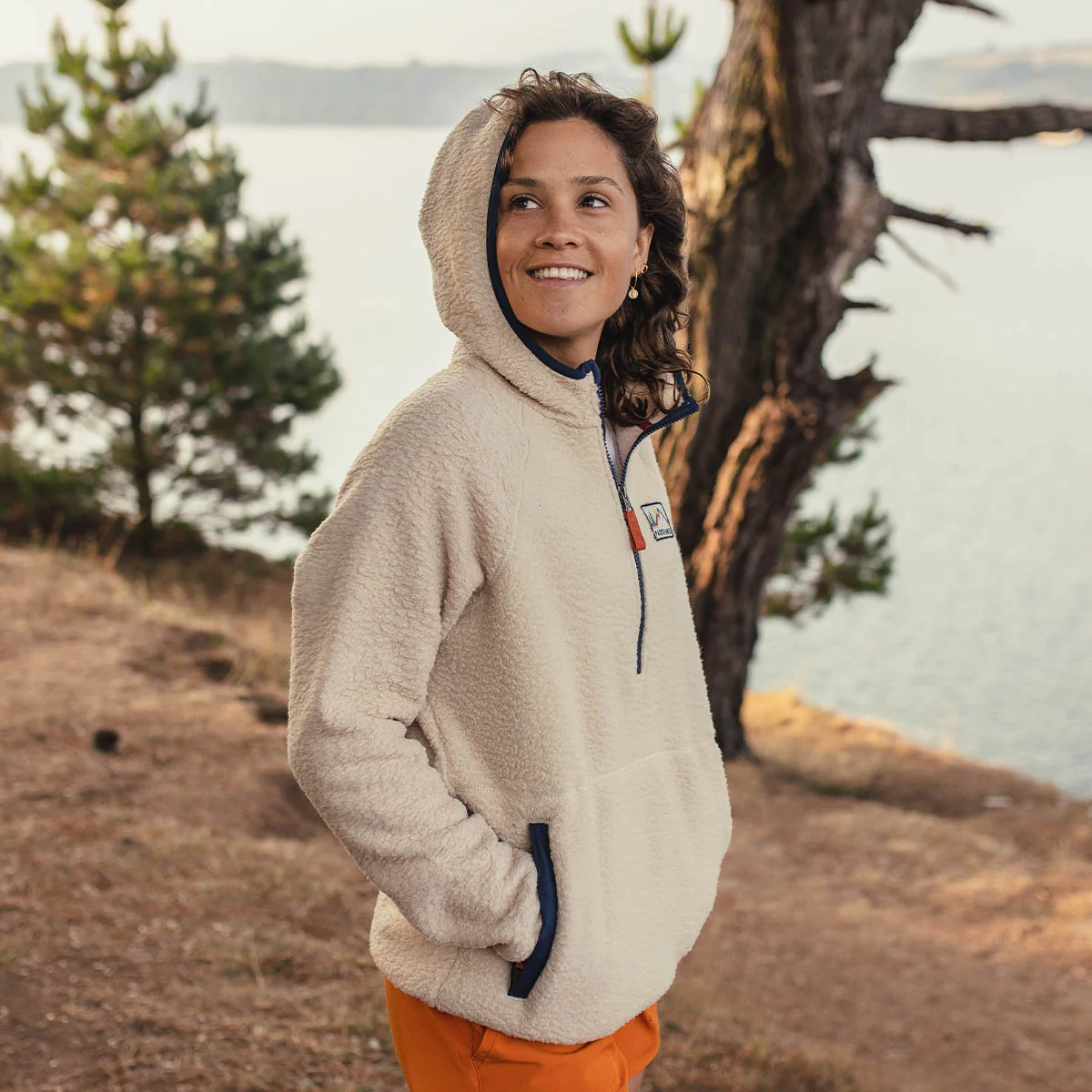 Maine Hooded Recycled Sherpa Fleece - Oatmeal - Image 3