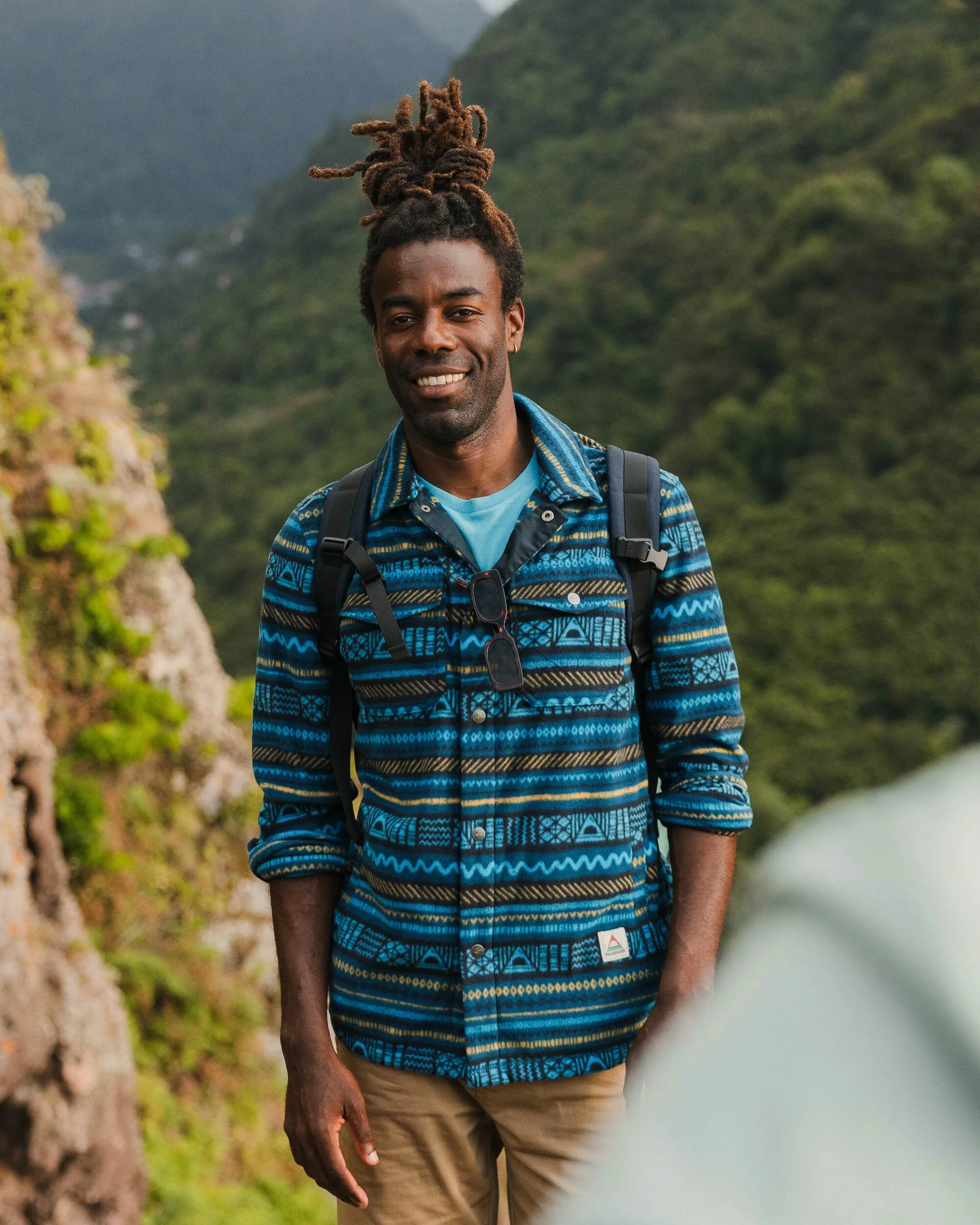 Maple Polar Fleece Shirt - Patchwork Stripe Tidal Blue - Image 3