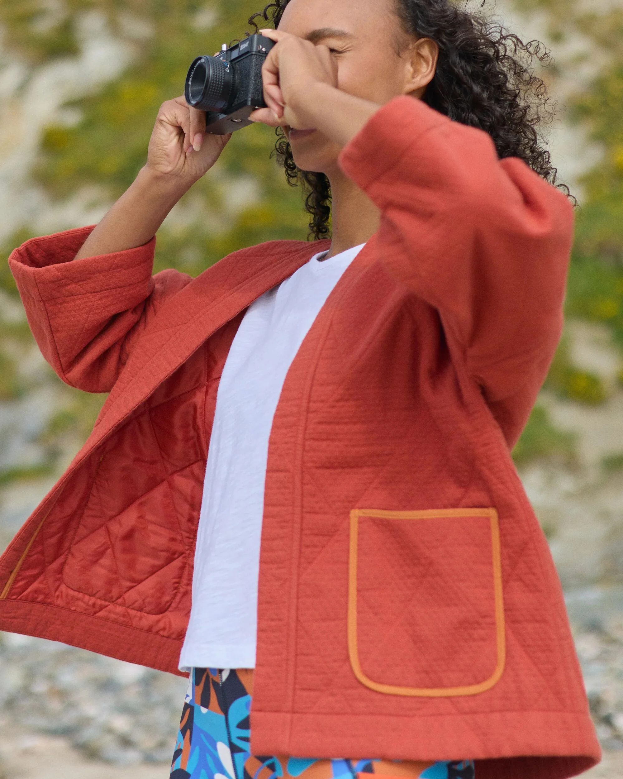 Mira Organic Cotton Quilted Overshirt - Red Ochre - Image 4