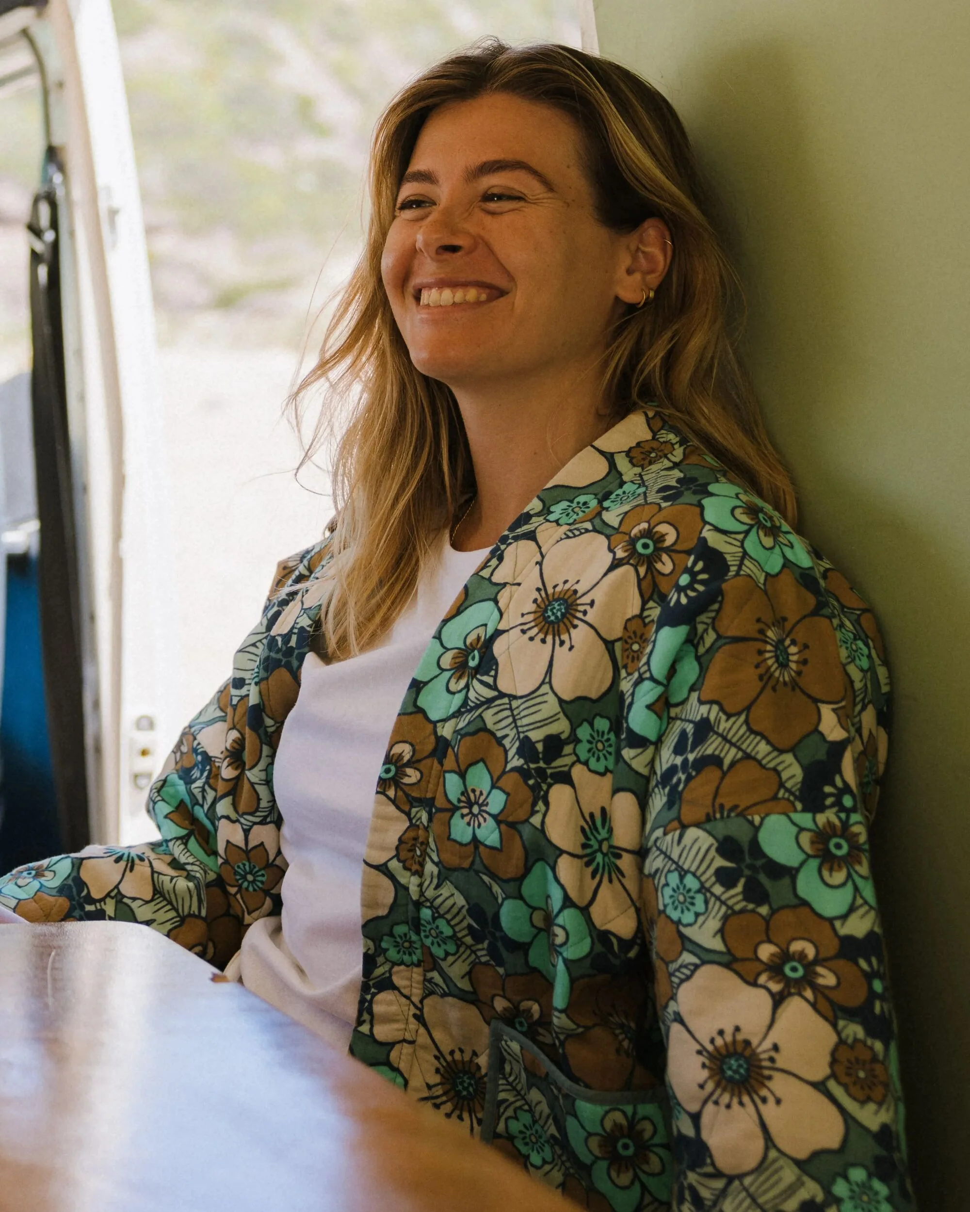 Mira Organic Cotton Quilted Overshirt - Vintage Floral Aqua - Image 3