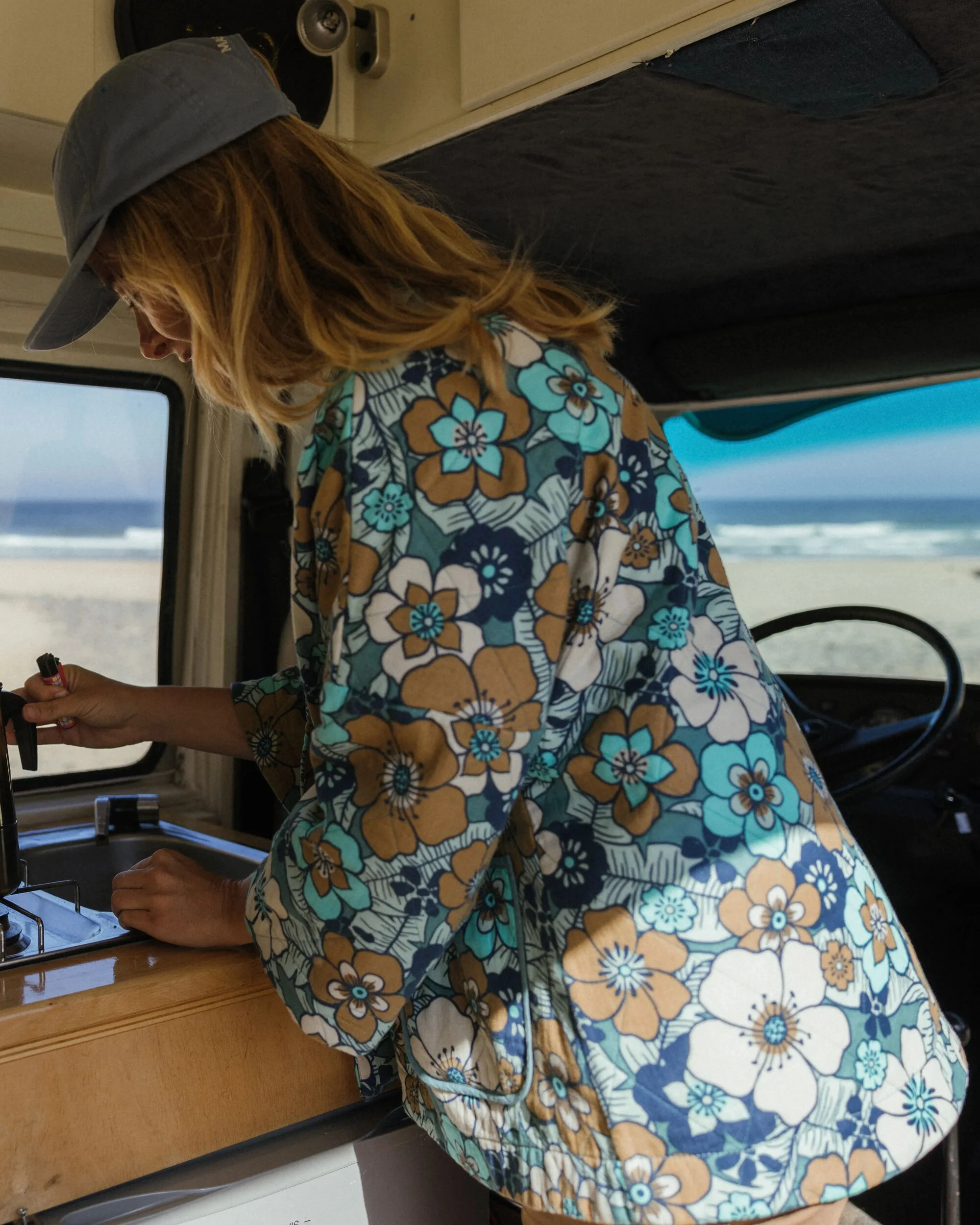 Mira Organic Cotton Quilted Overshirt - Vintage Floral Aqua - Image 4