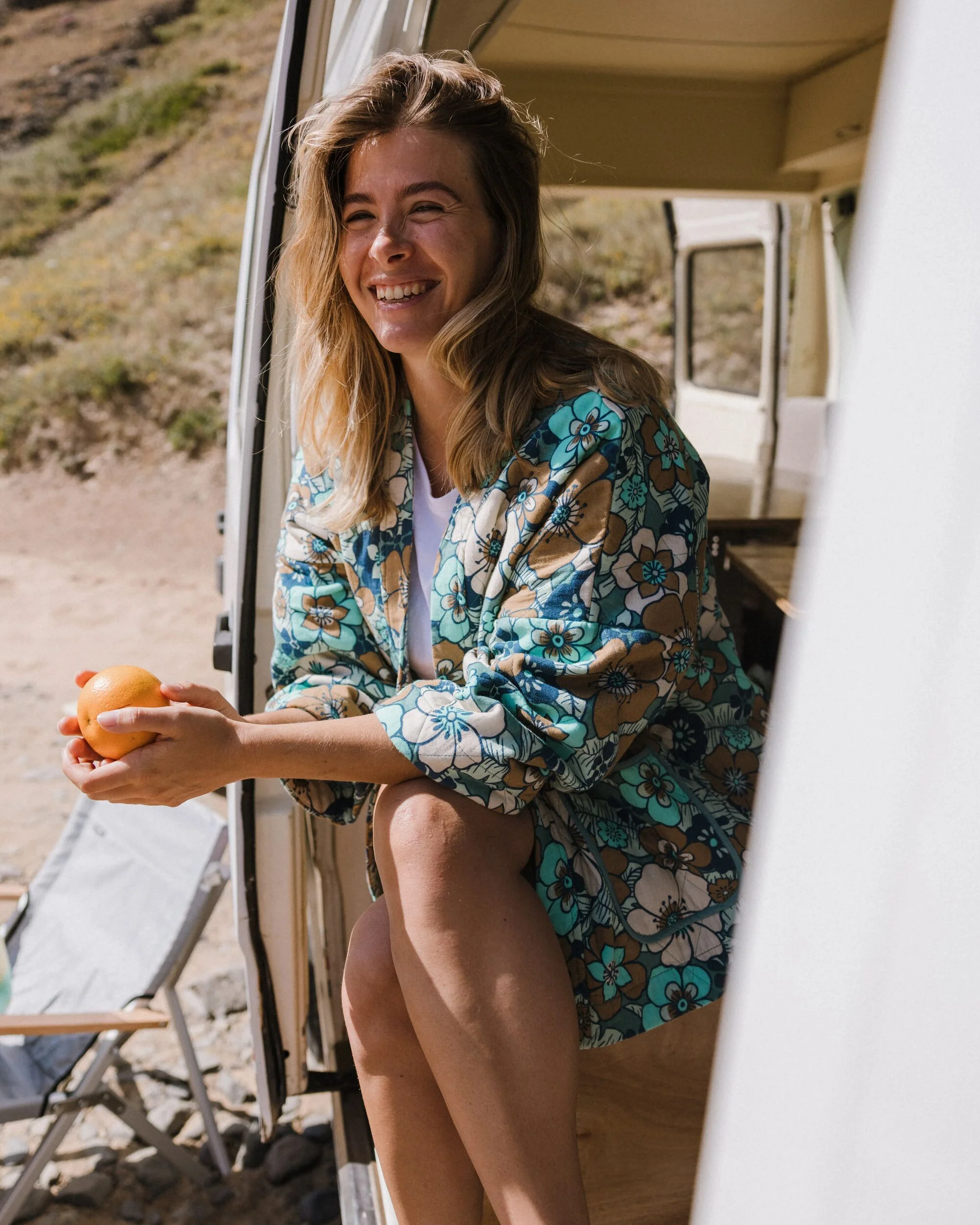 Mira Organic Cotton Quilted Overshirt - Vintage Floral Aqua - Image 5