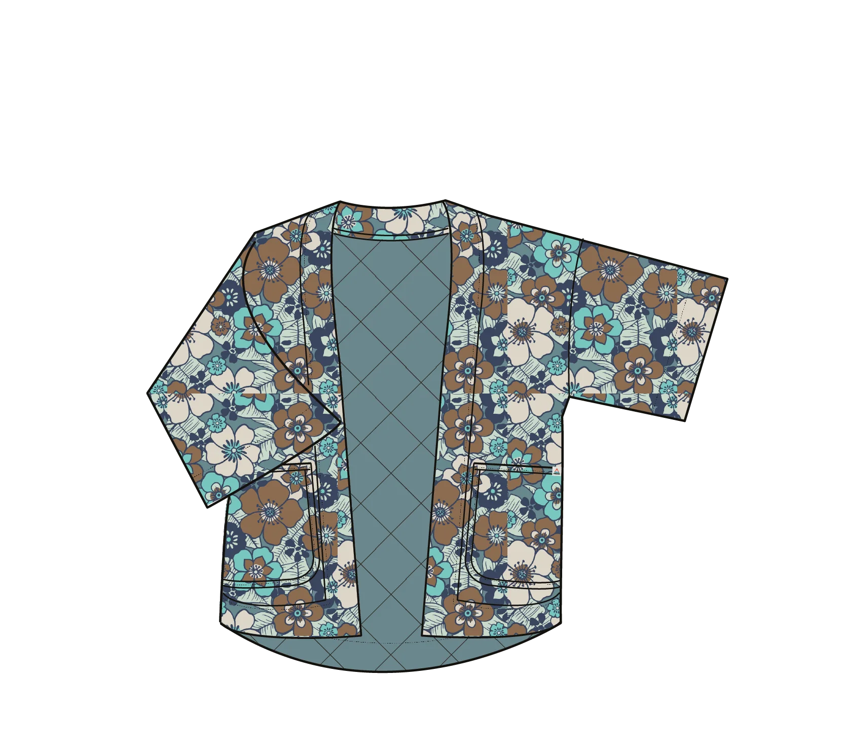 Mira Organic Cotton Quilted Overshirt - Vintage Floral Aqua - Image 8