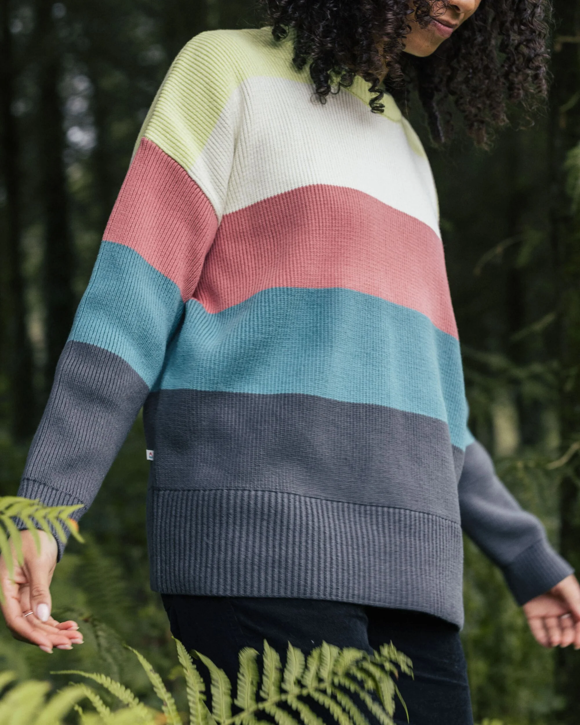Moments Oversized Organic Knitted Jumper - Lime Multi Stripe - Image 4