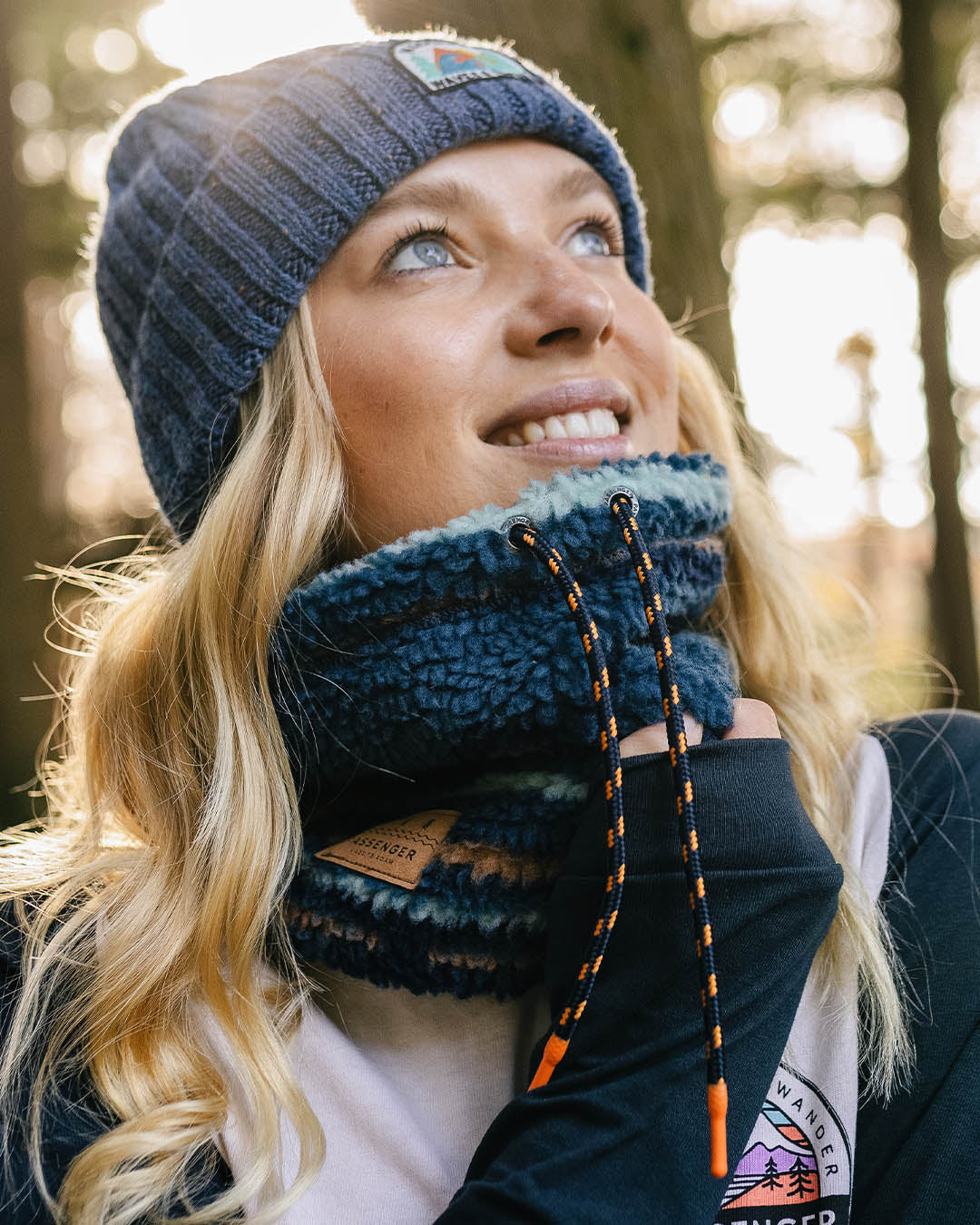 Mulled Sherpa Fleece Snood - Blue Coral Geo Pattern - Image 4