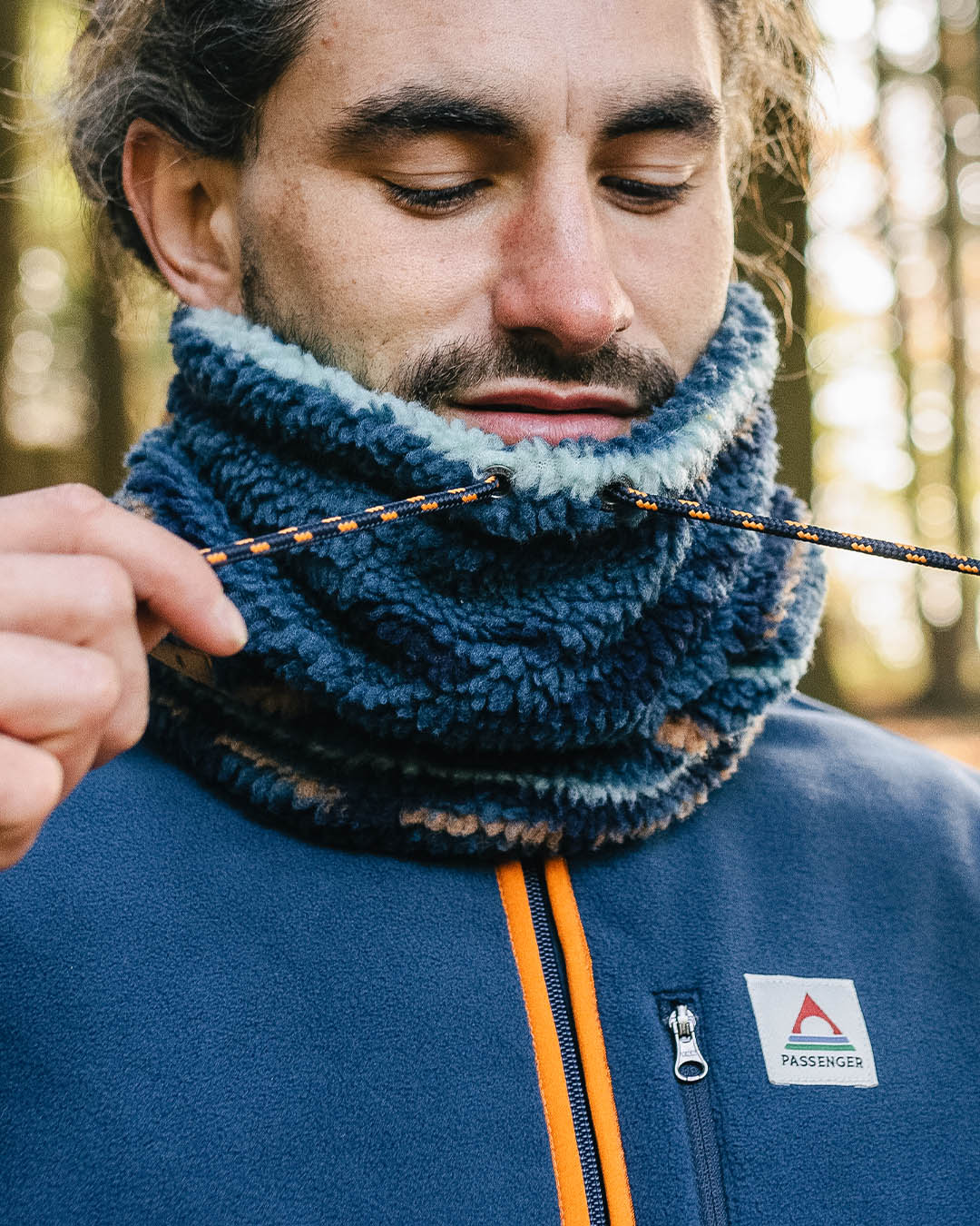 Mulled Sherpa Fleece Snood - Blue Coral Geo Pattern - Image 6