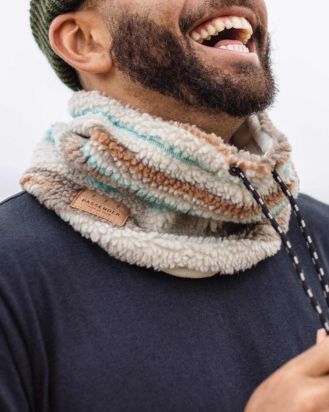 Mulled Sherpa Fleece Snood - Warm Ivory Geo Pattern - Image 5