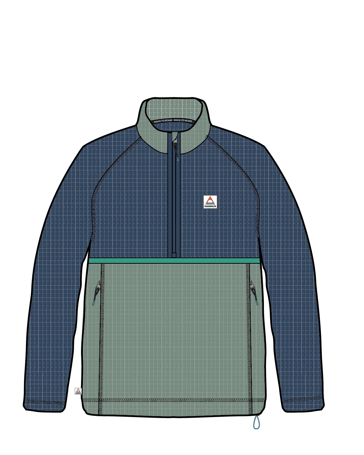 Off Trail Grid Polar Fleece - Pistachio/Dark Denim - Image 12
