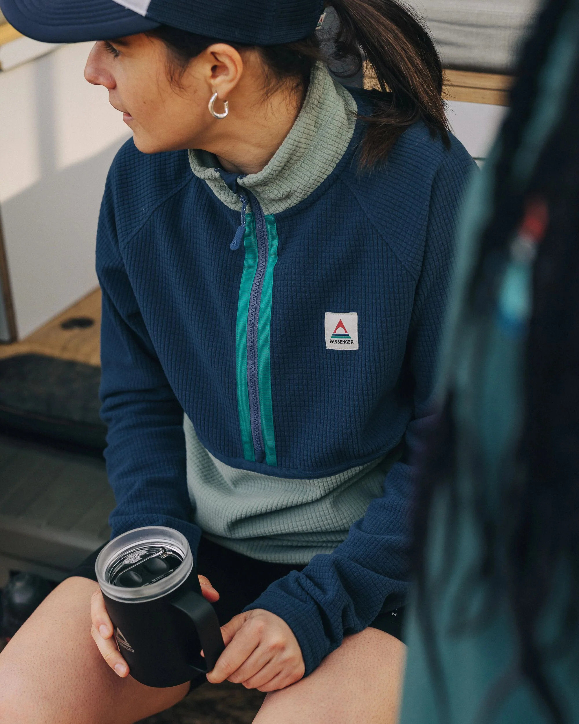 Off Trail Grid Polar Fleece - Pistachio/Dark Denim - Image 4