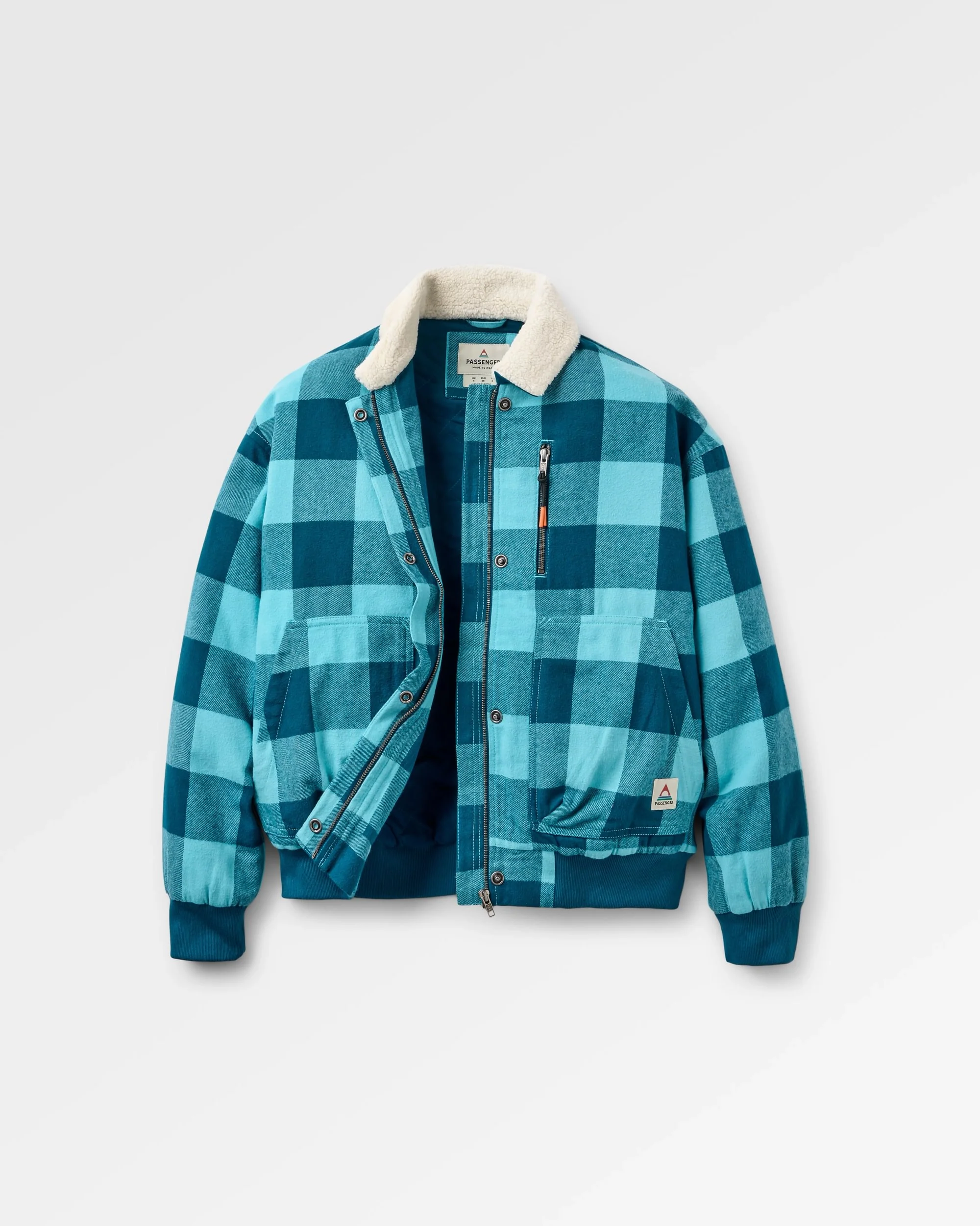 On The Go Insulated Bomber Jacket - Retro Blue Check