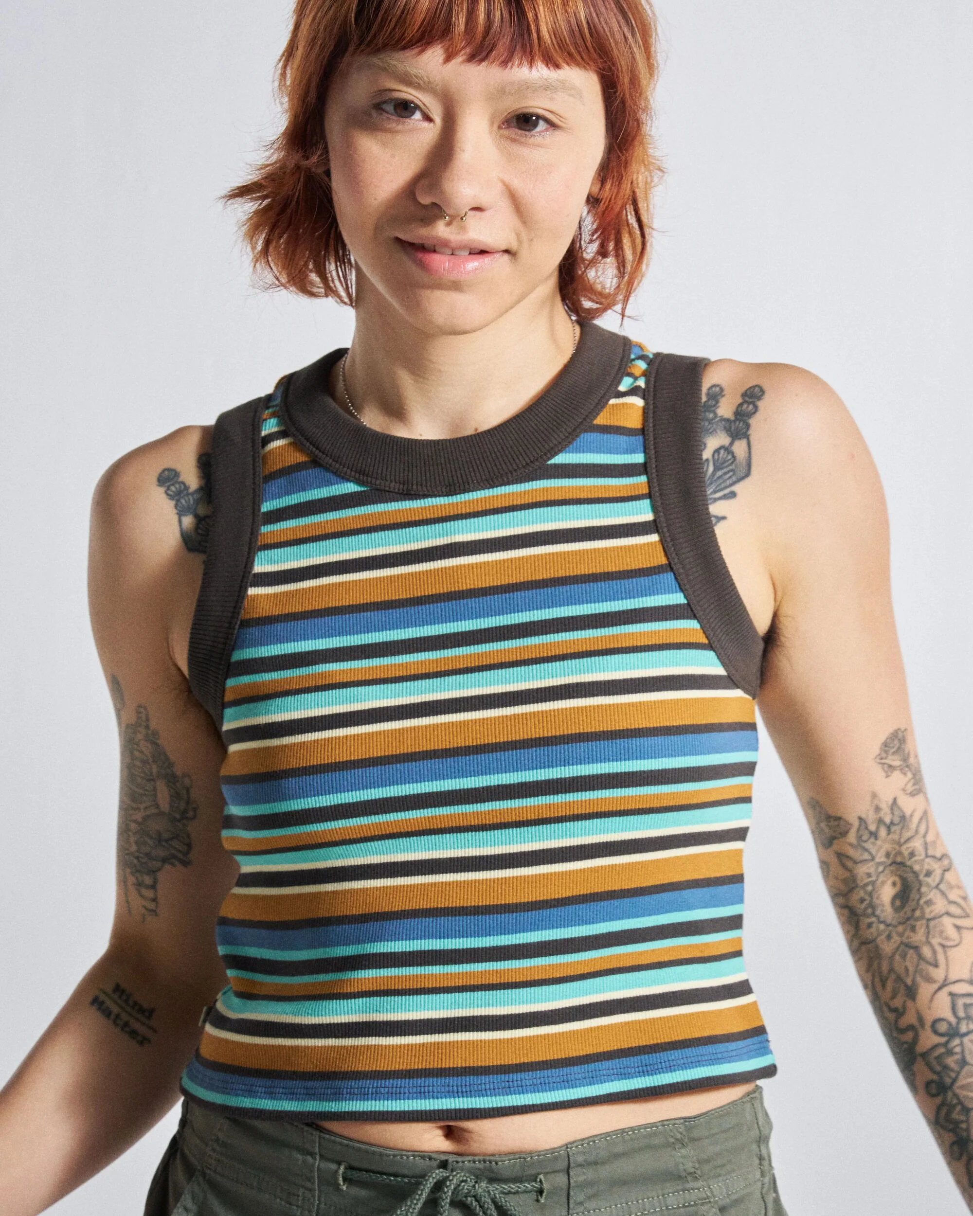 Out There Ribbed Cropped Vest - Espresso Multi Stripe - Image 4