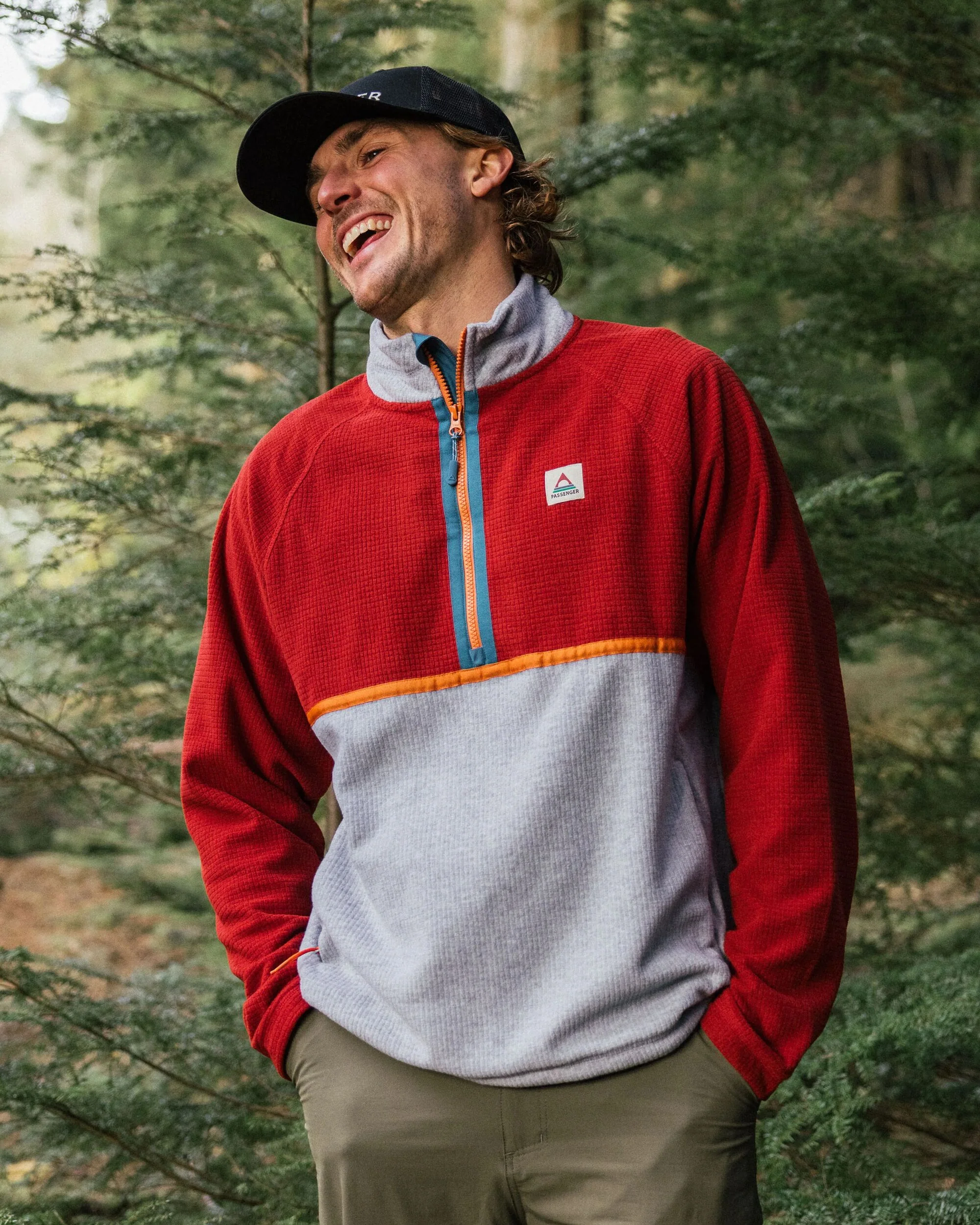 Overlook Grid Polar Fleece - Red Ochre/Grey Marl - Image 6