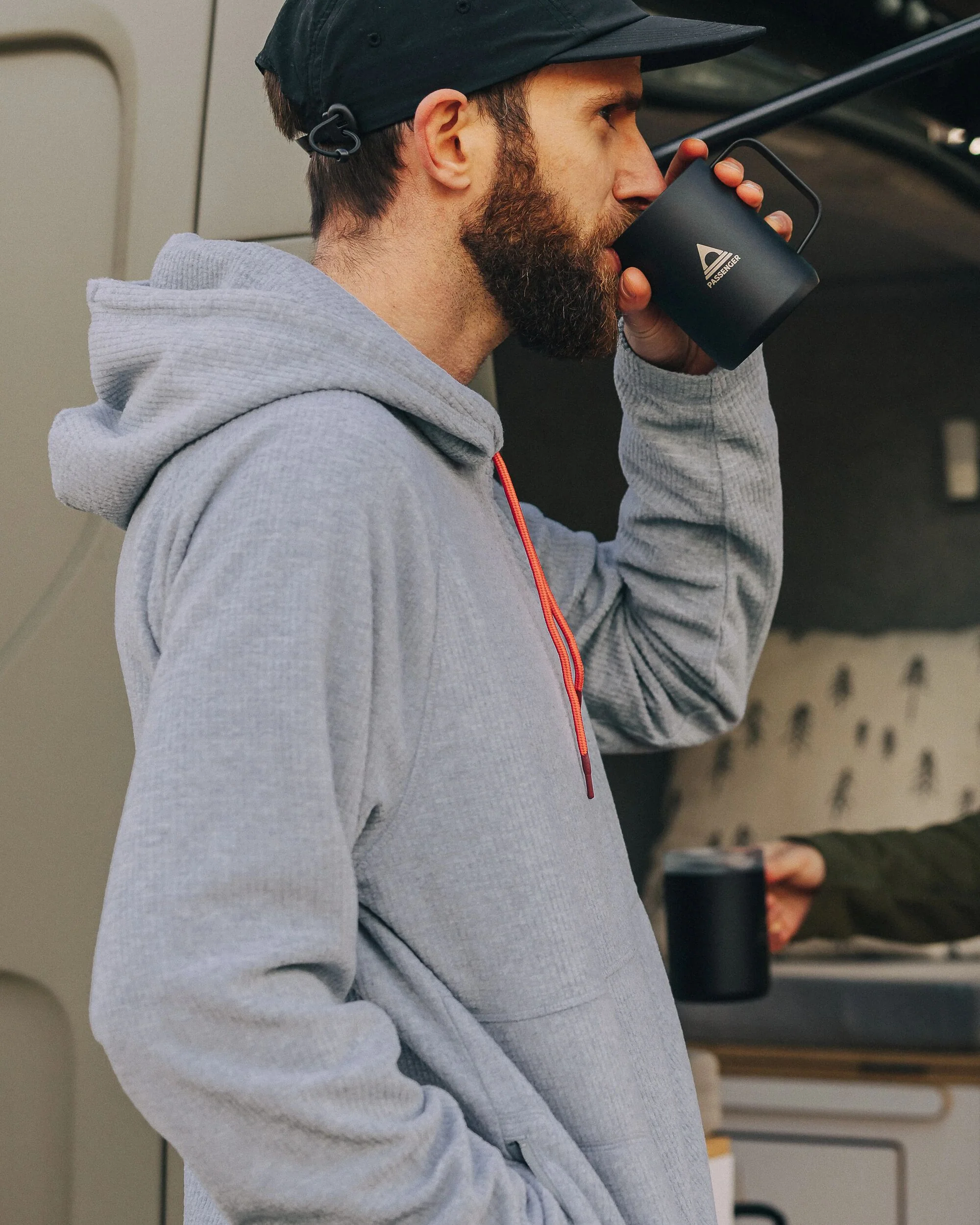 Point Grid Polar Fleece Hoodie - Grey Marl - Image 3