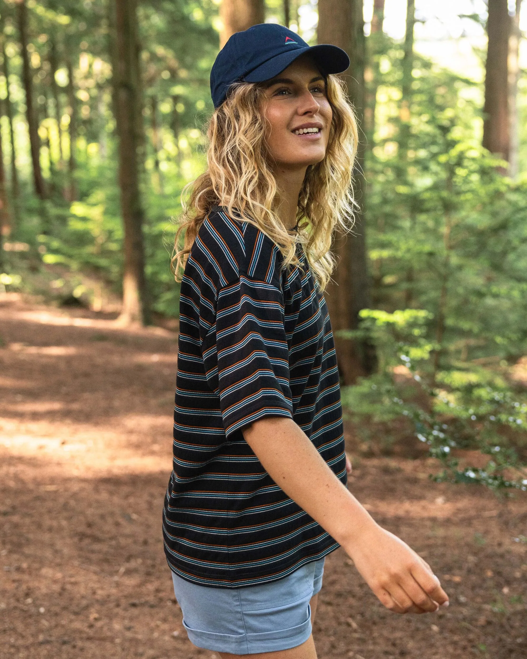 Retro Vibes Organic Cotton T-Shirt - Black Multi Stripe - Image 3