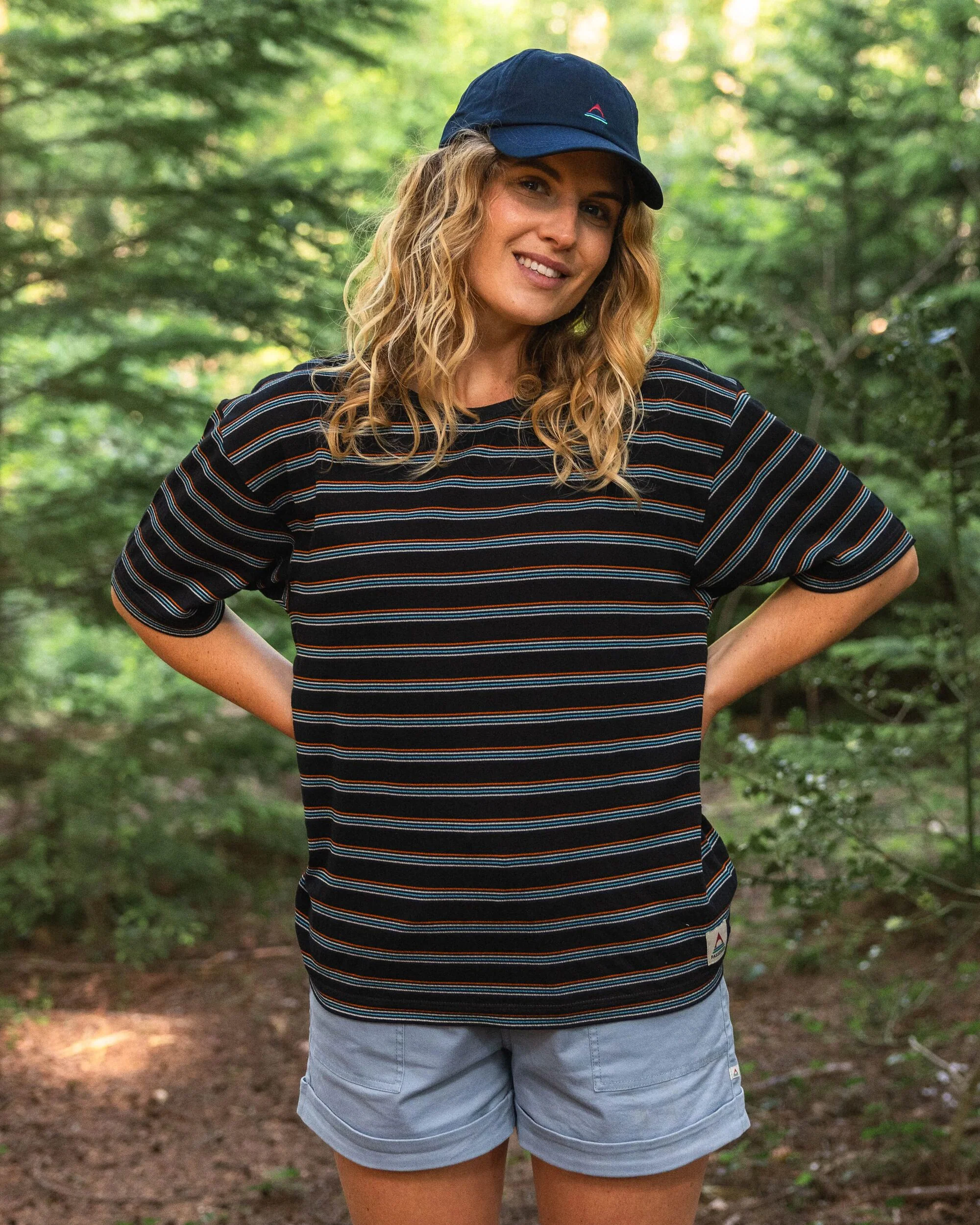 Retro Vibes Organic Cotton T-Shirt - Black Multi Stripe - Image 4