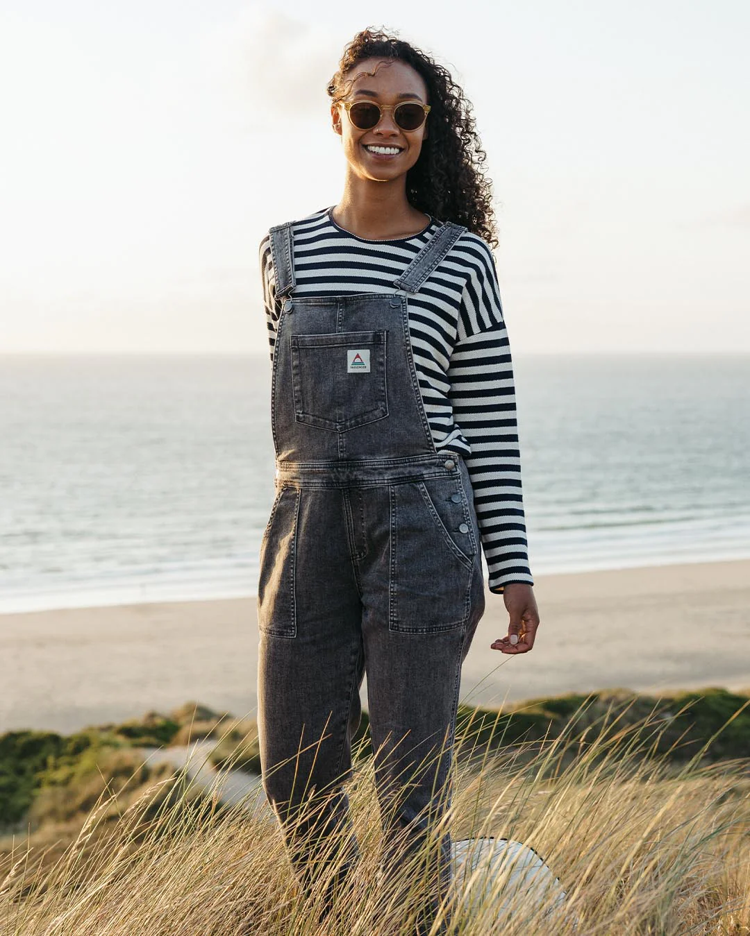 Roamist Organic Cotton Dungarees - Washed Black Denim - Image 2