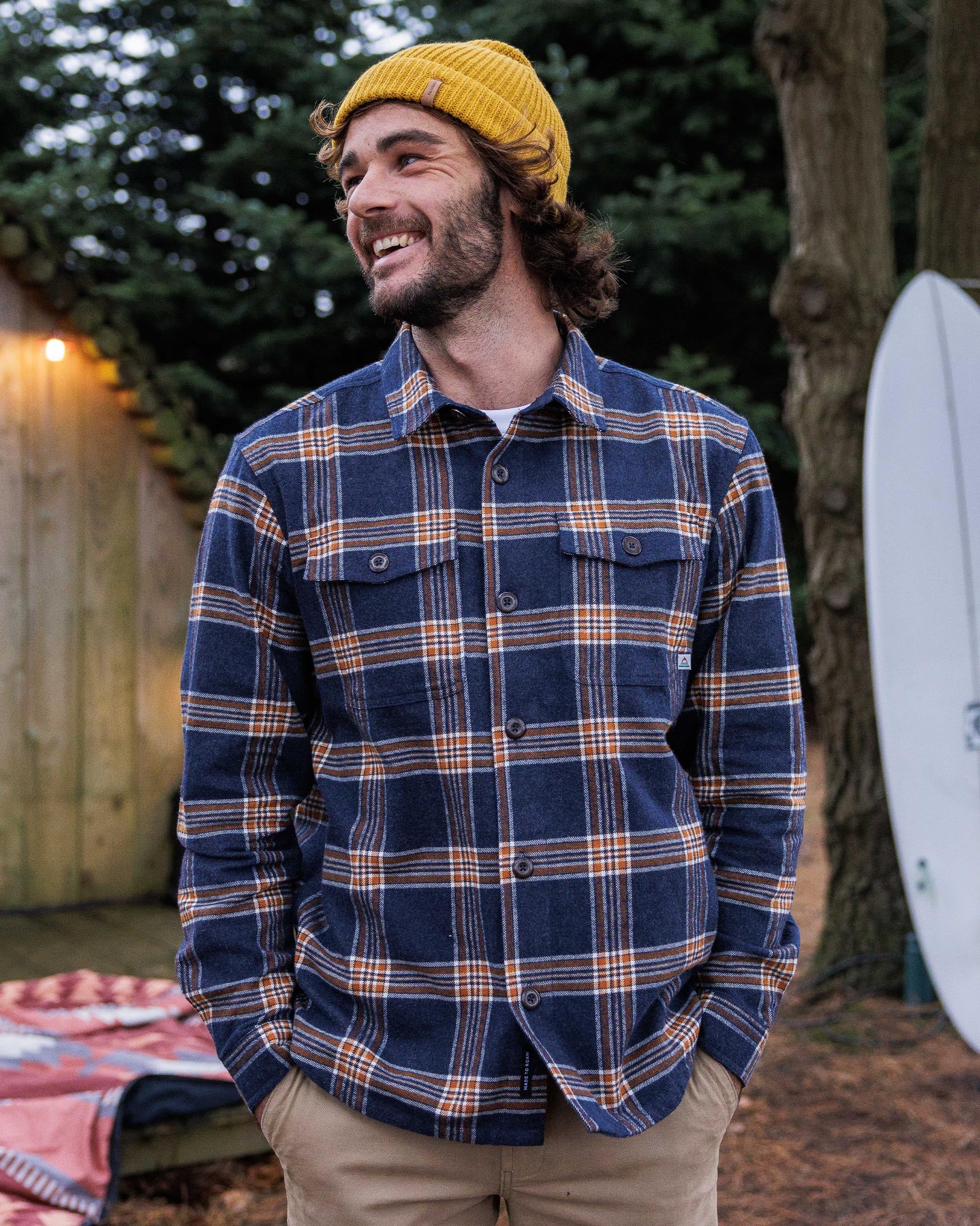 Rustic Organic Cotton Heavyweight Overshirt - Rich Navy Check - Image 5