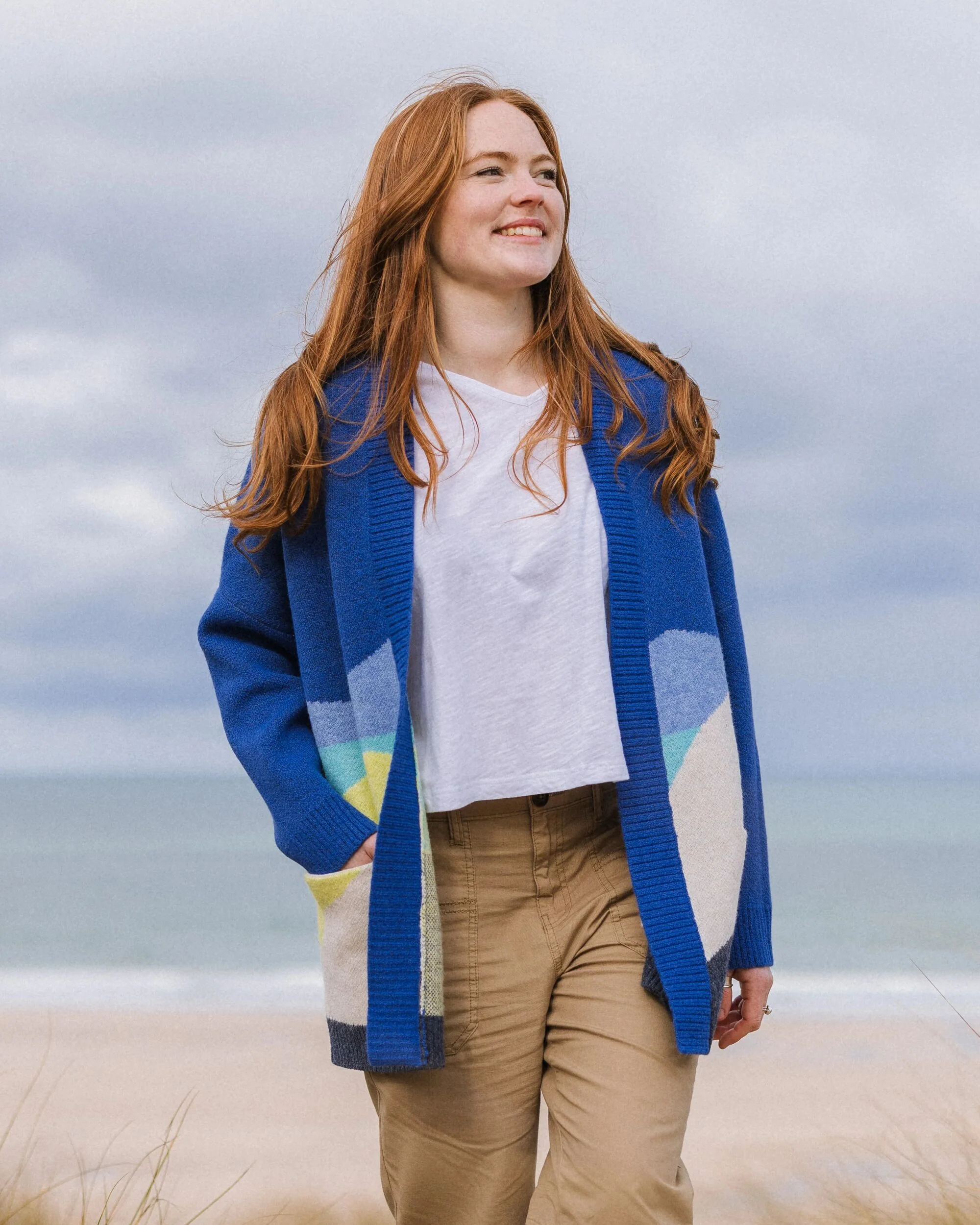 Scenic Long Knitted Cardigan - Scenic Azure Blue - Image 3